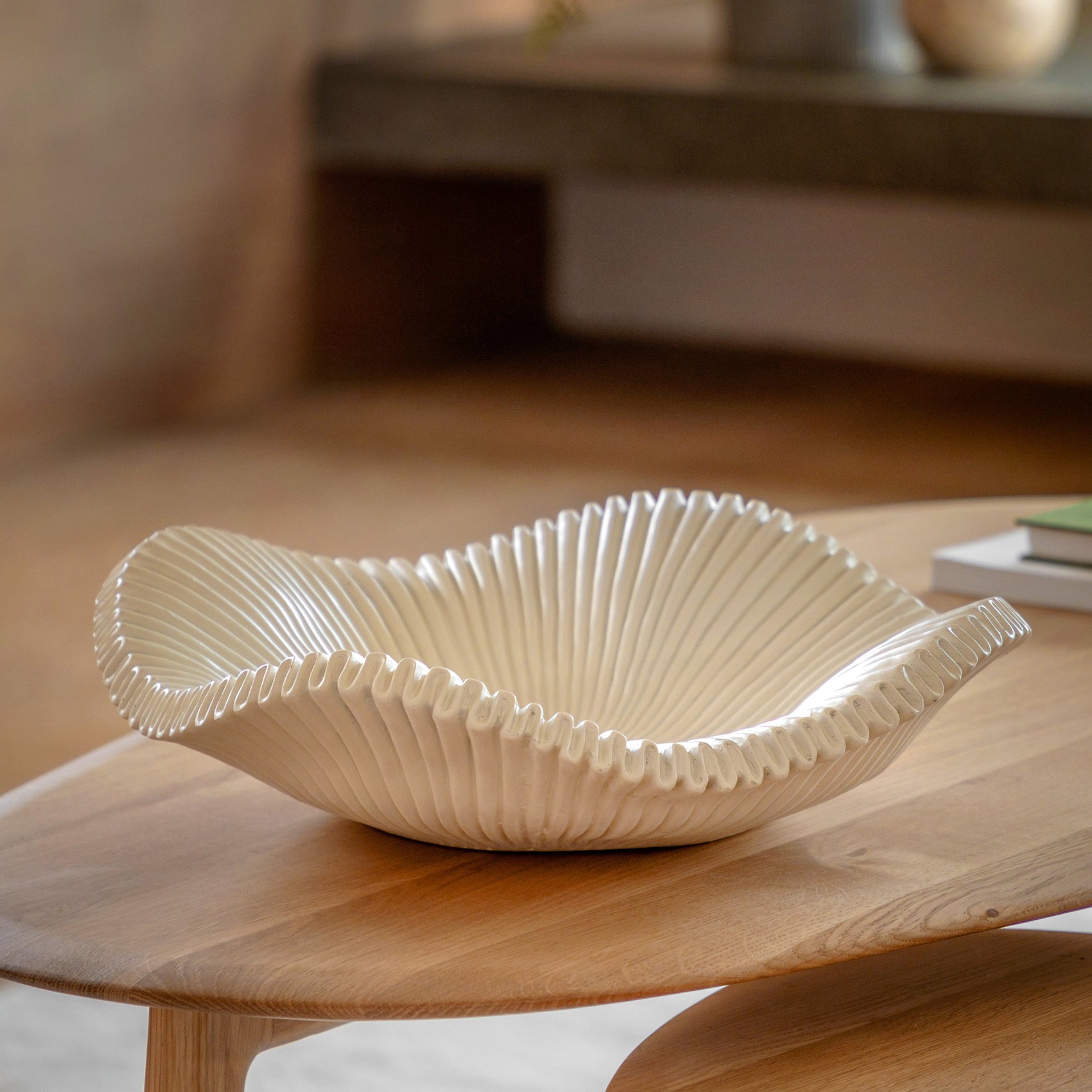 Adair White Stone Ridged Tray Dish
