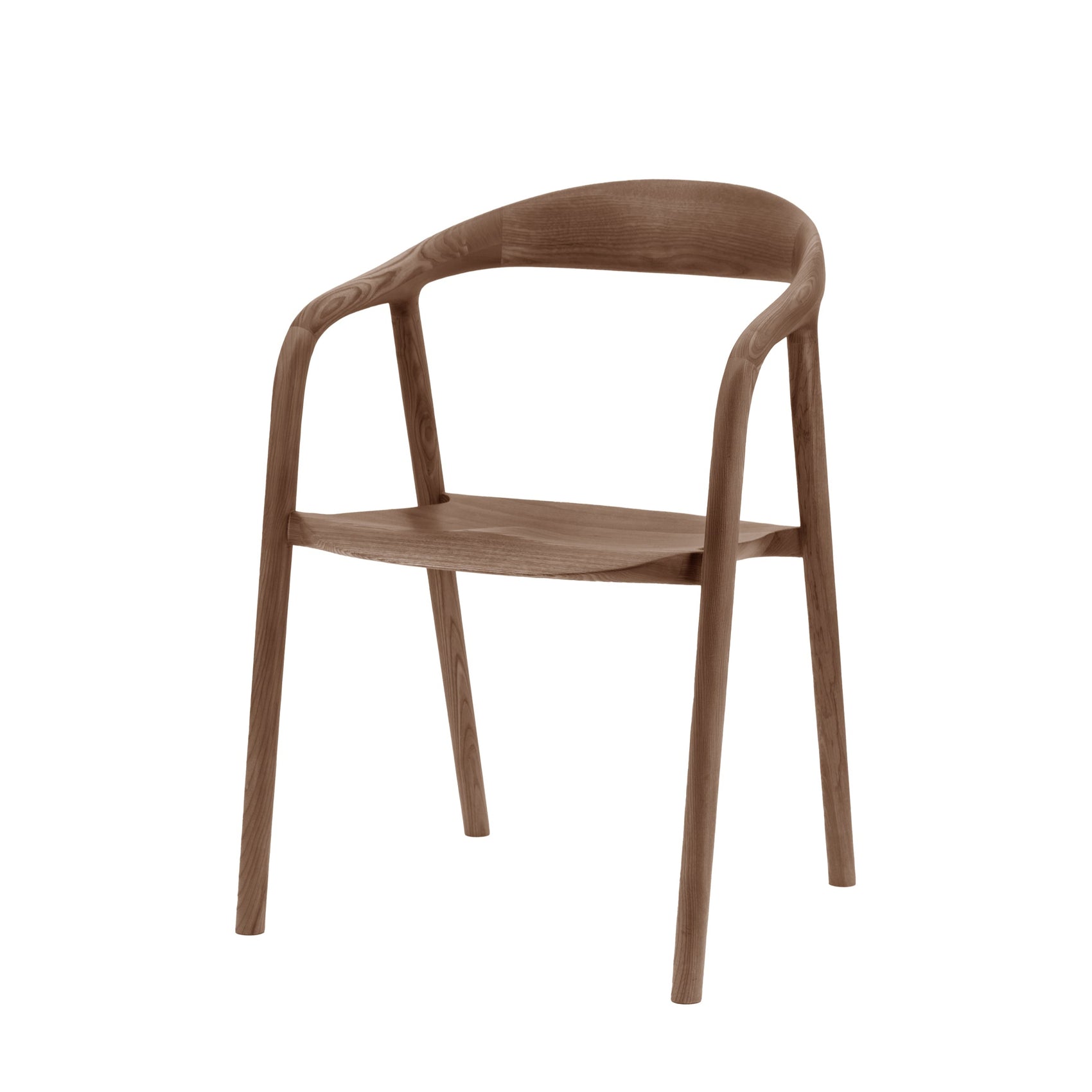 Set of 2 Royo Scandi Walnut Brown Ash Wood Curved Dining Chair