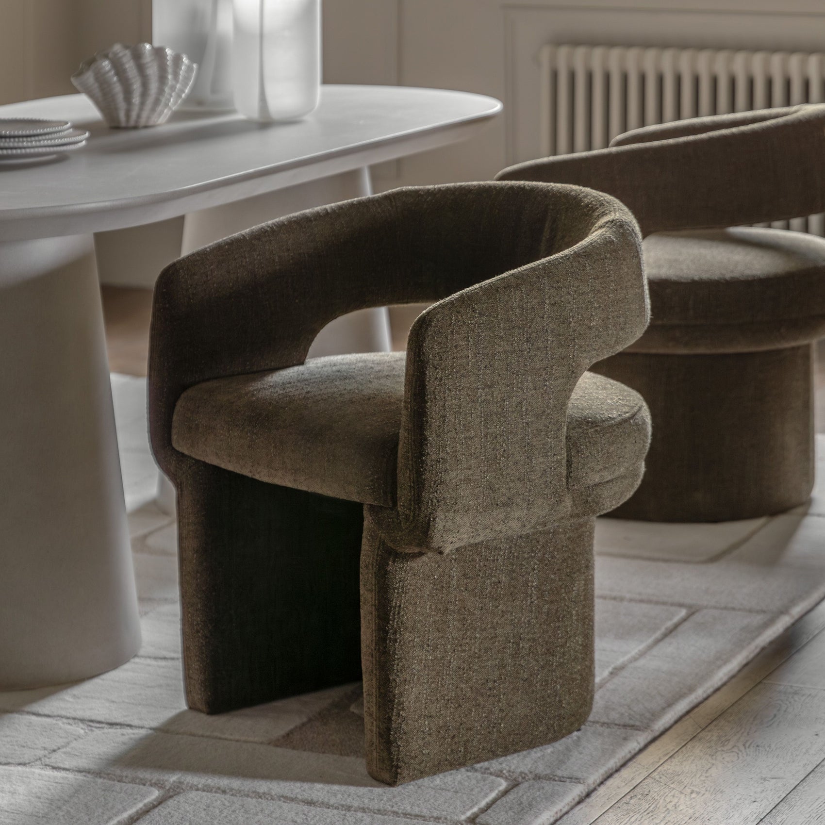 Harlo Green Boucle Curved Tub Dining Chair