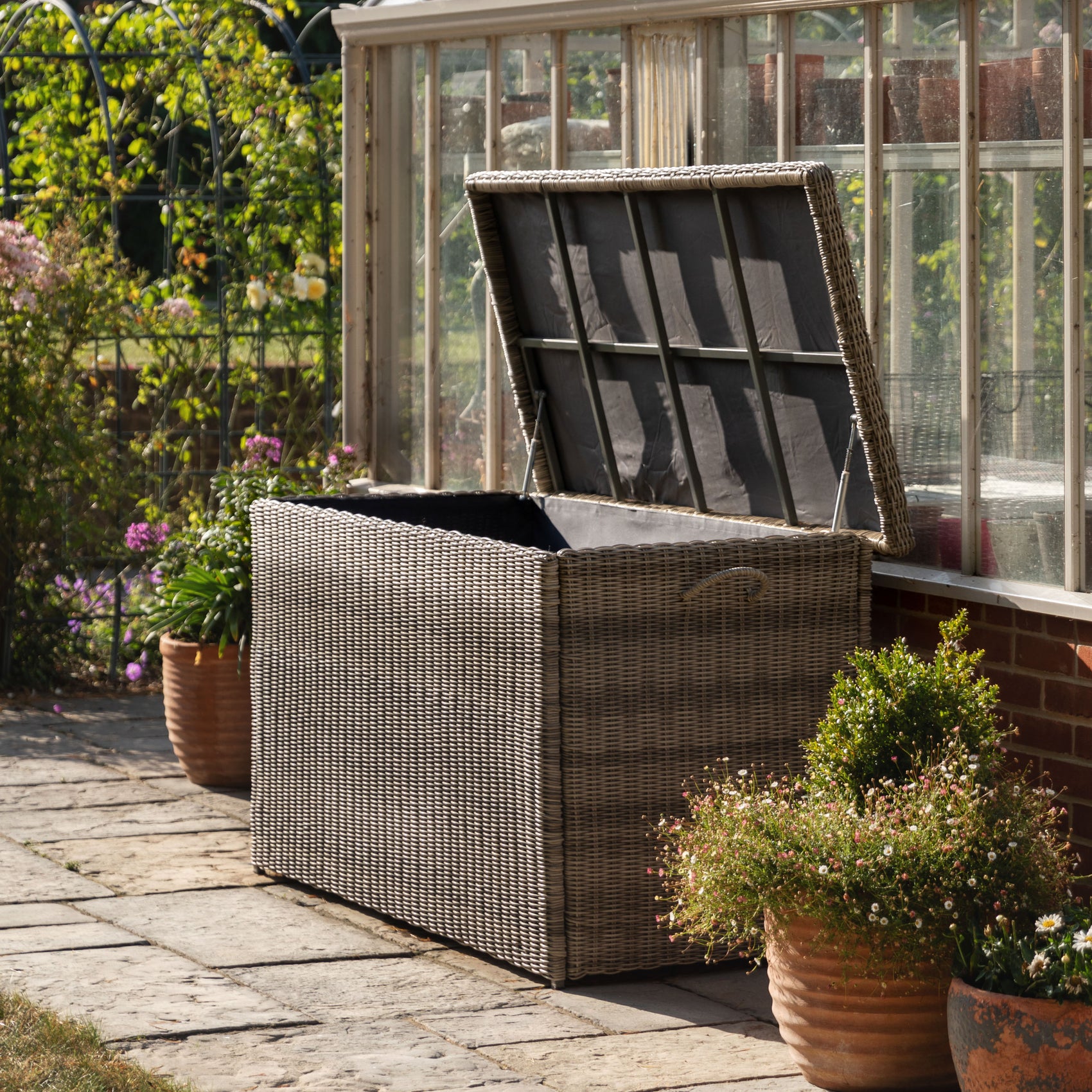 Calcott Salt Spray Grey Rattan Outdoor Storage Box