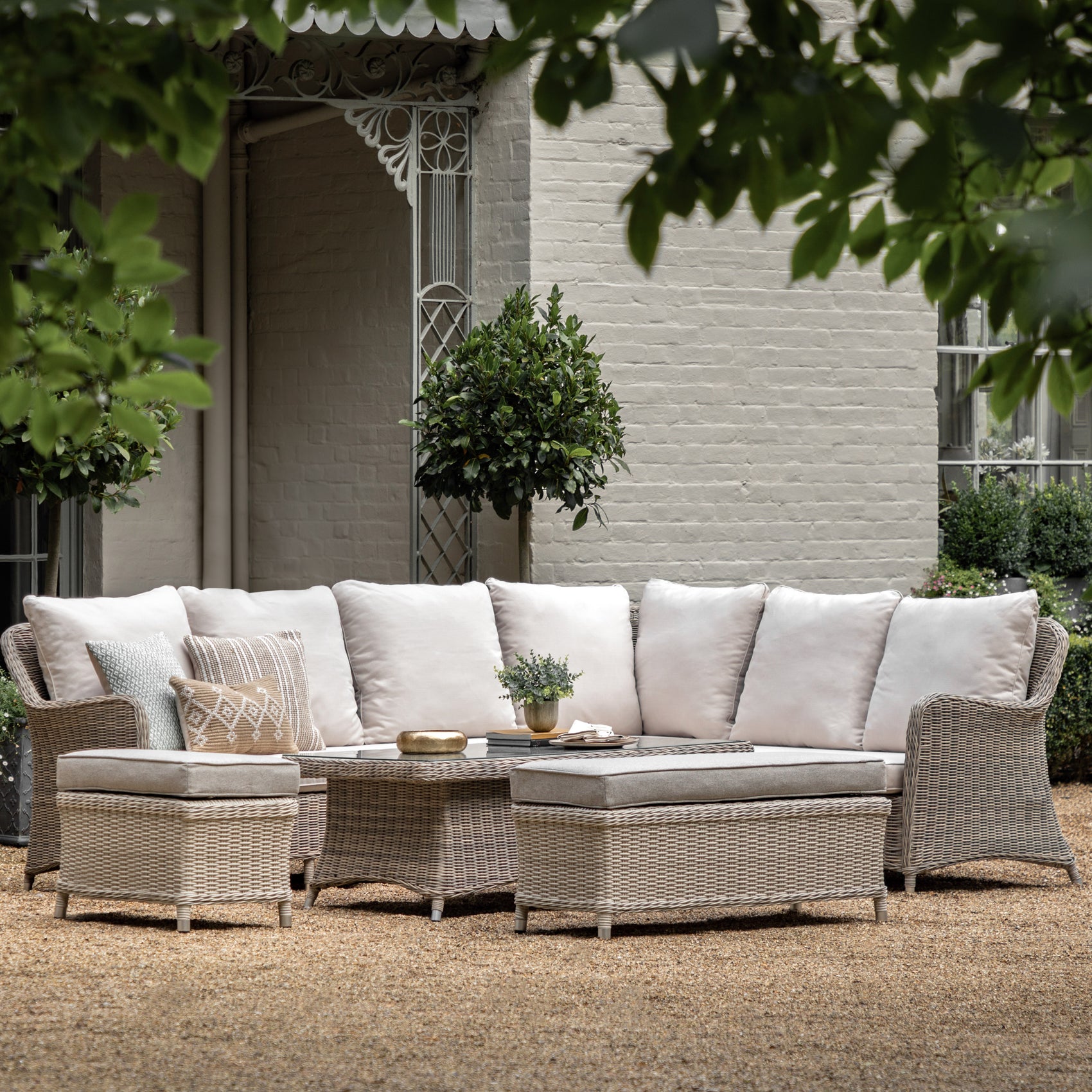 Romney Grey Rattan Outdoor Corner Dining Set With Rising Table
