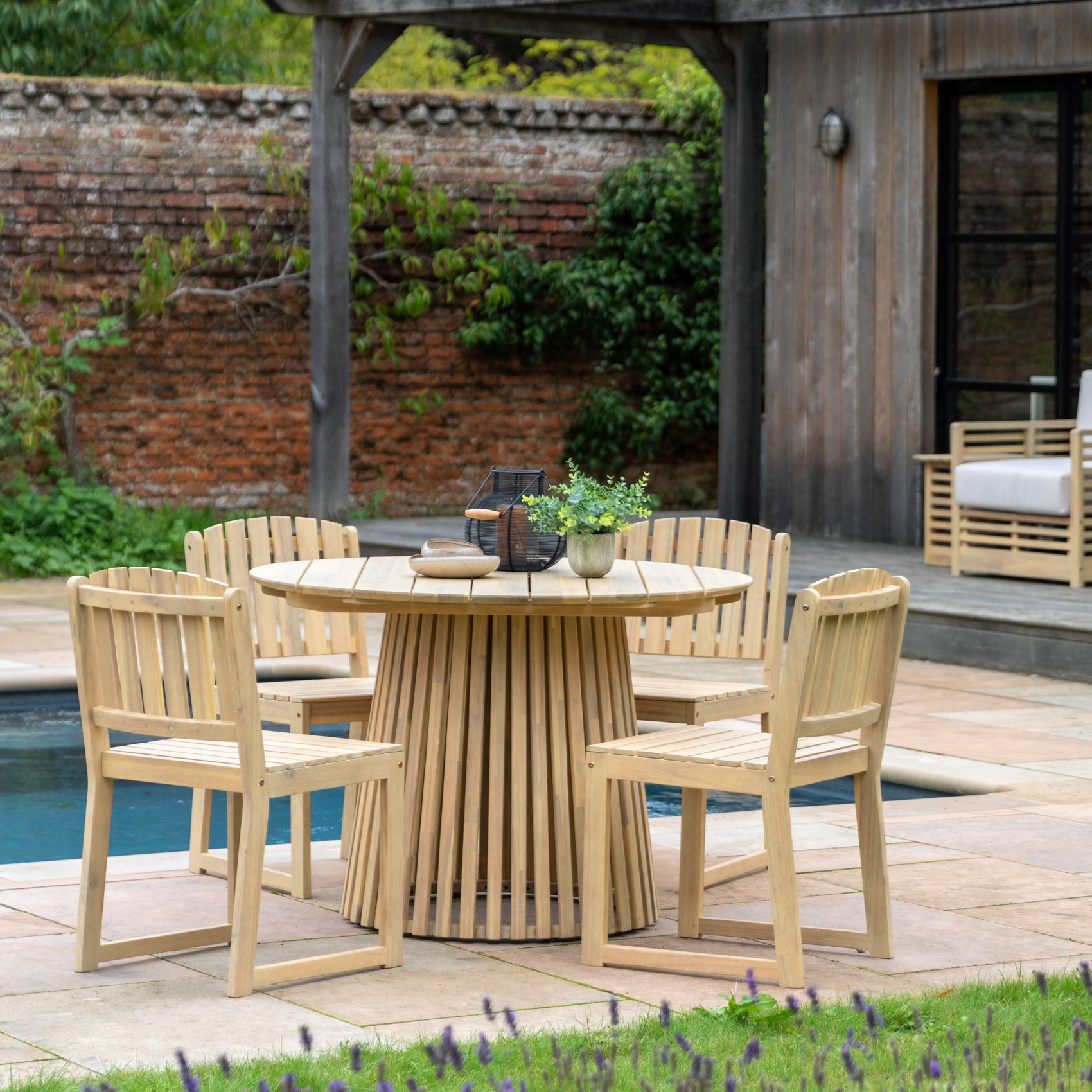 Cercola Natural Acacia Wood Slatted Round Dining Table