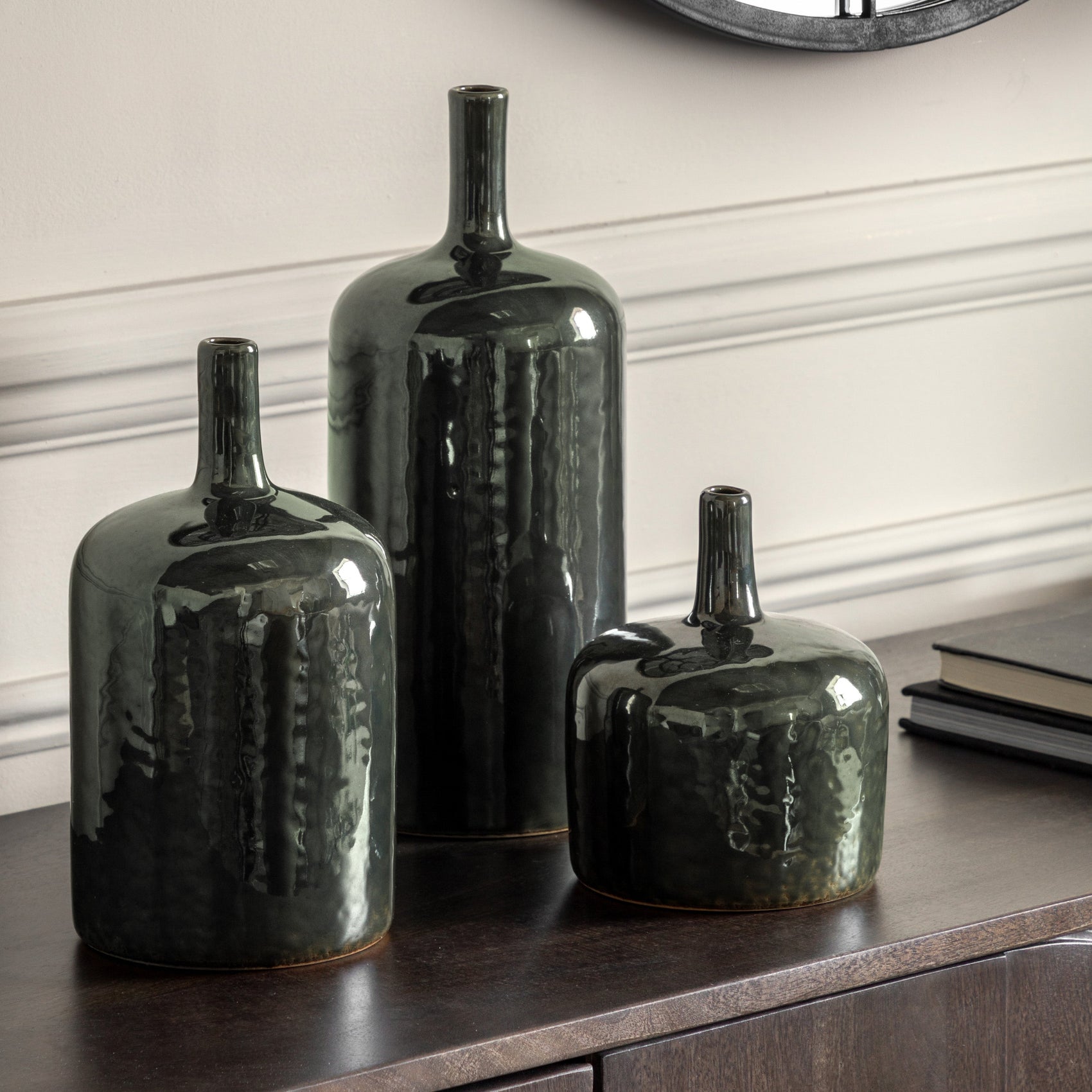 Set of 3 Trobridge Ceramic Gloss Glazed Green Vases