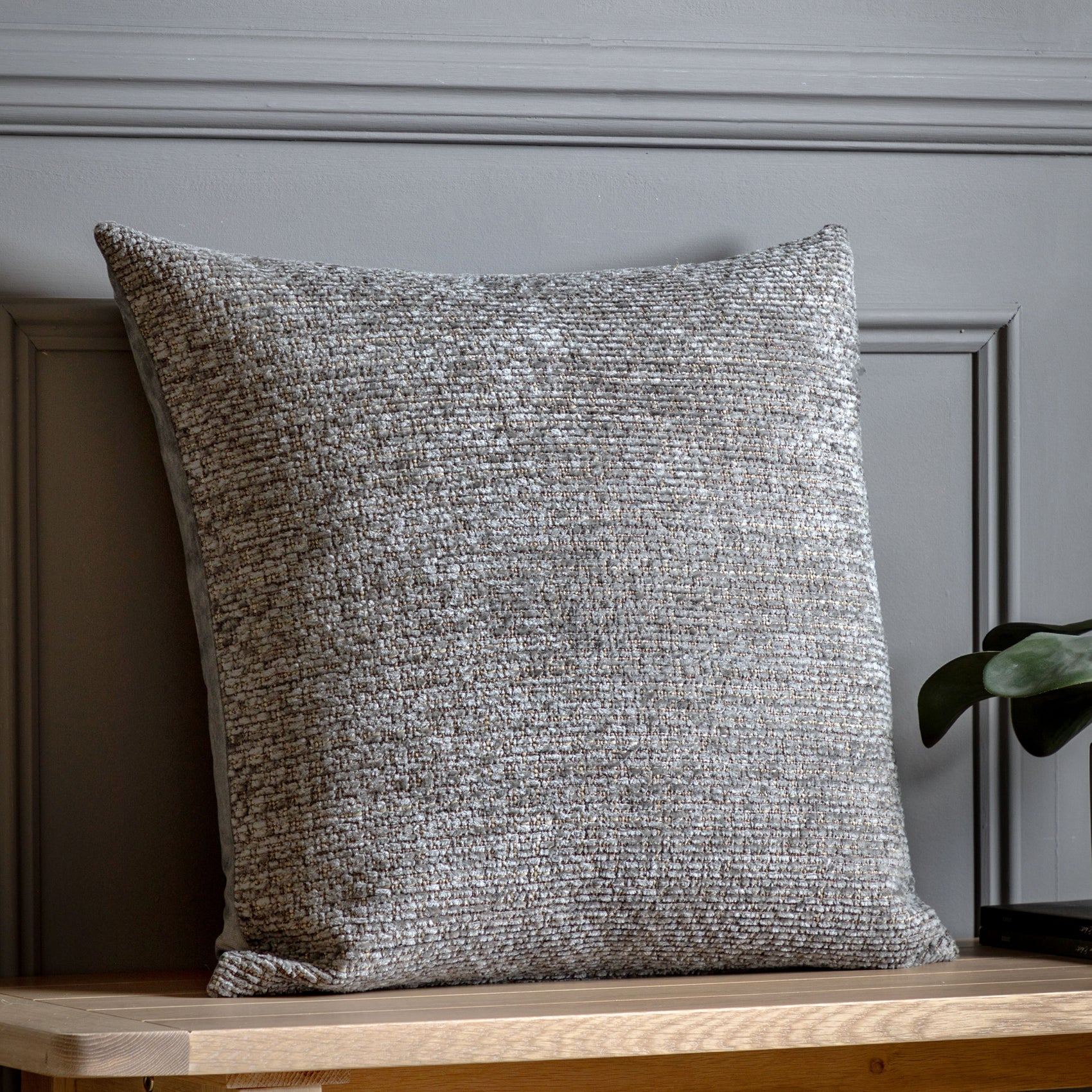 Velora Chenille Textured Grey Square Cushion