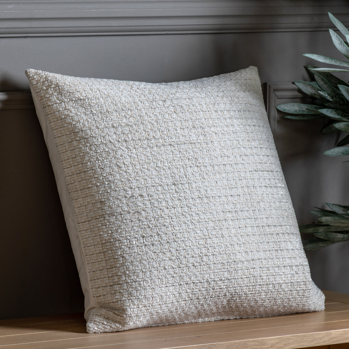 Velora Chenille Textured Cream Square Cushion