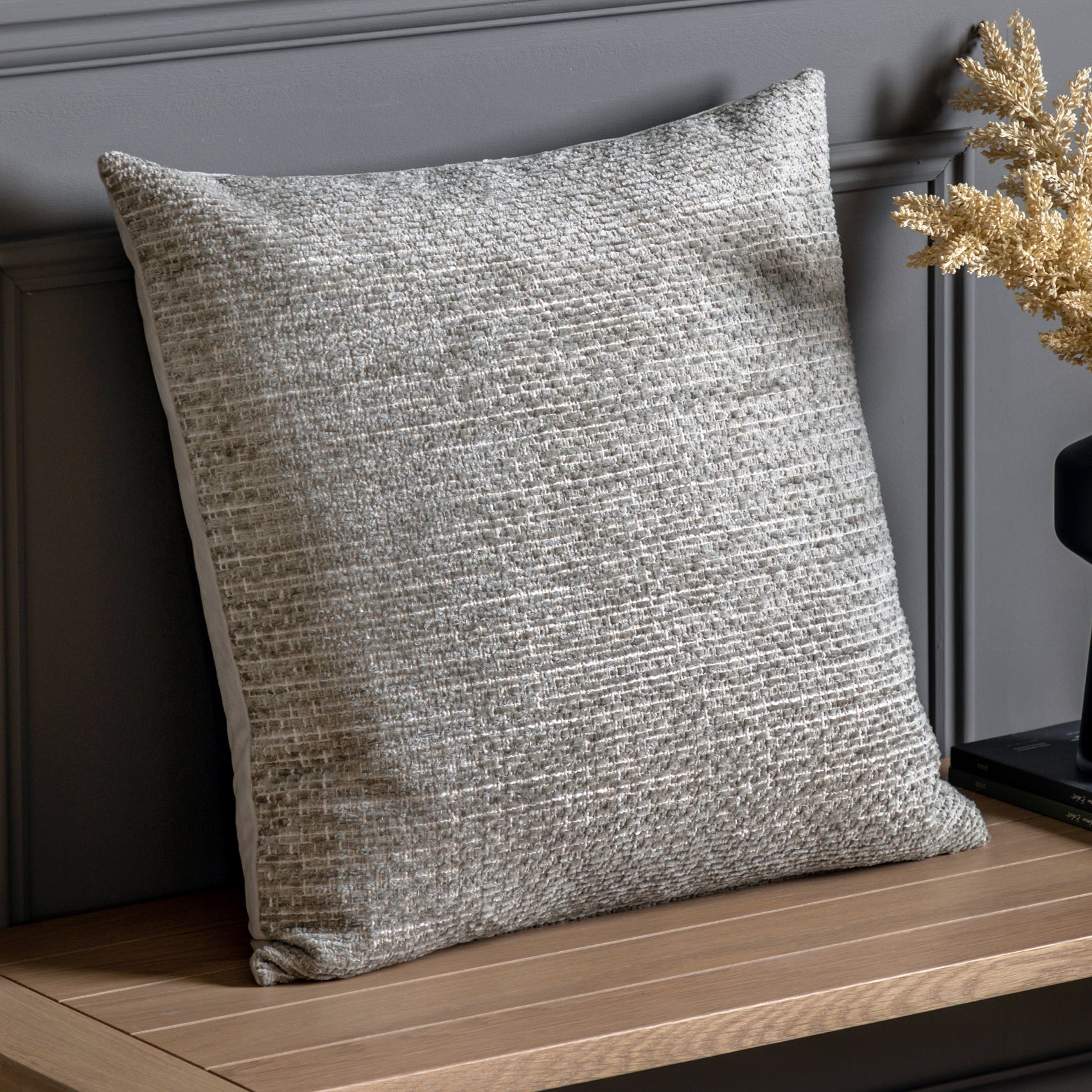 Velora Chenille Textured Taupe Square Cushion