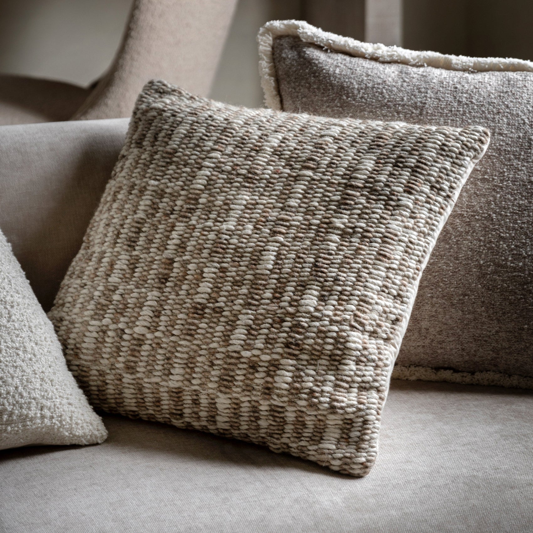 Cara Taupe Block Design Square Cushion
