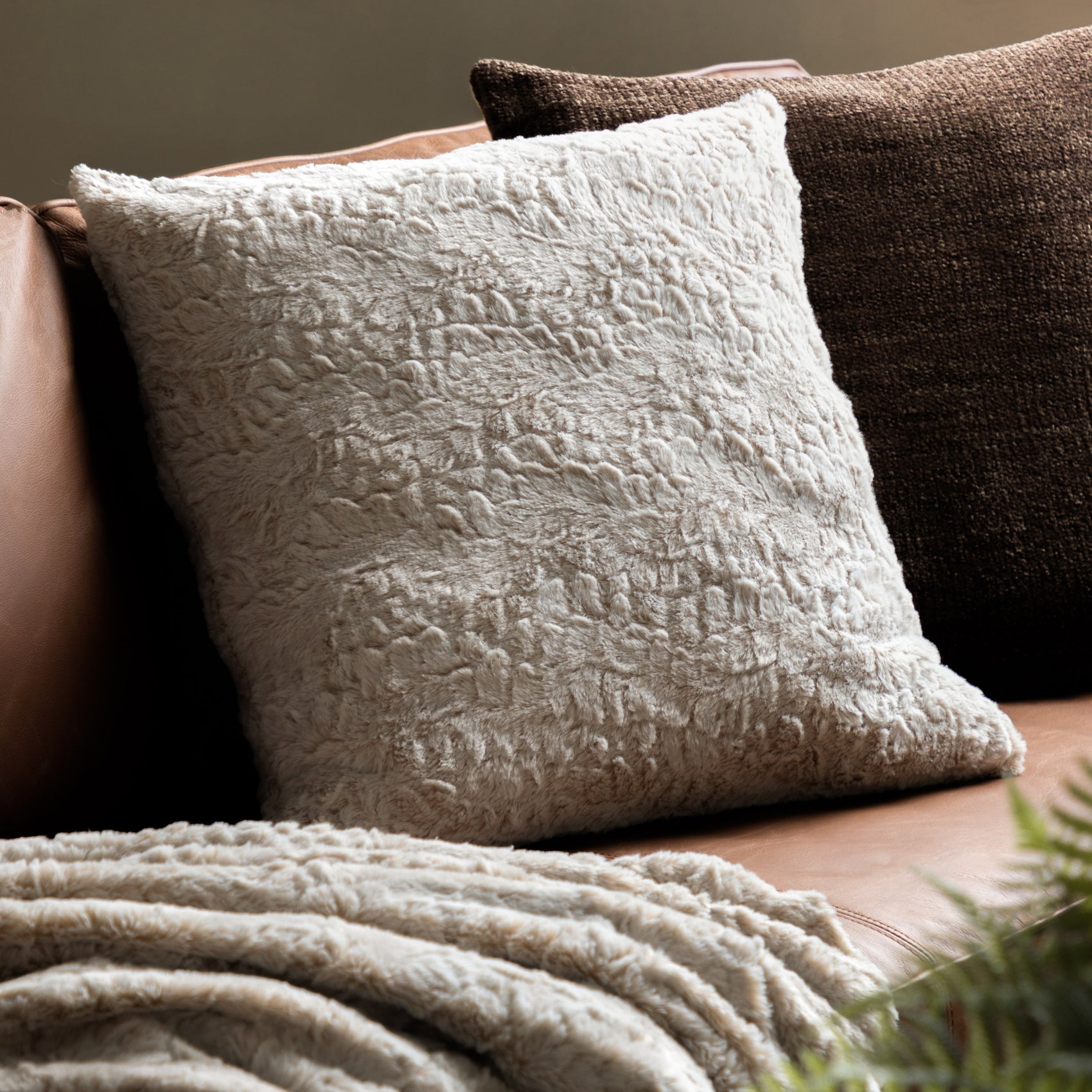 Swanmore Taupe Faux Fur Square Cushion