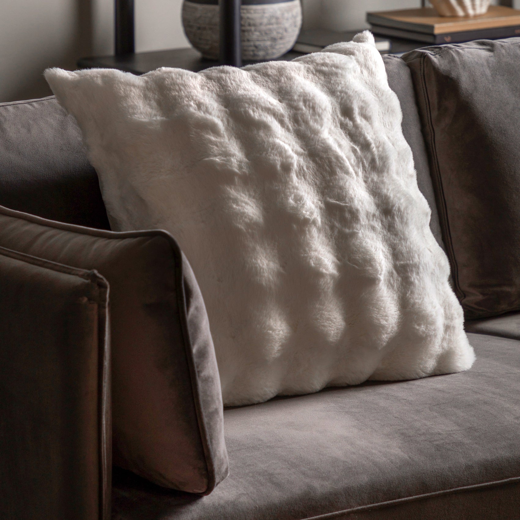 Fernleigh Cream Faux Fur Square Cushion