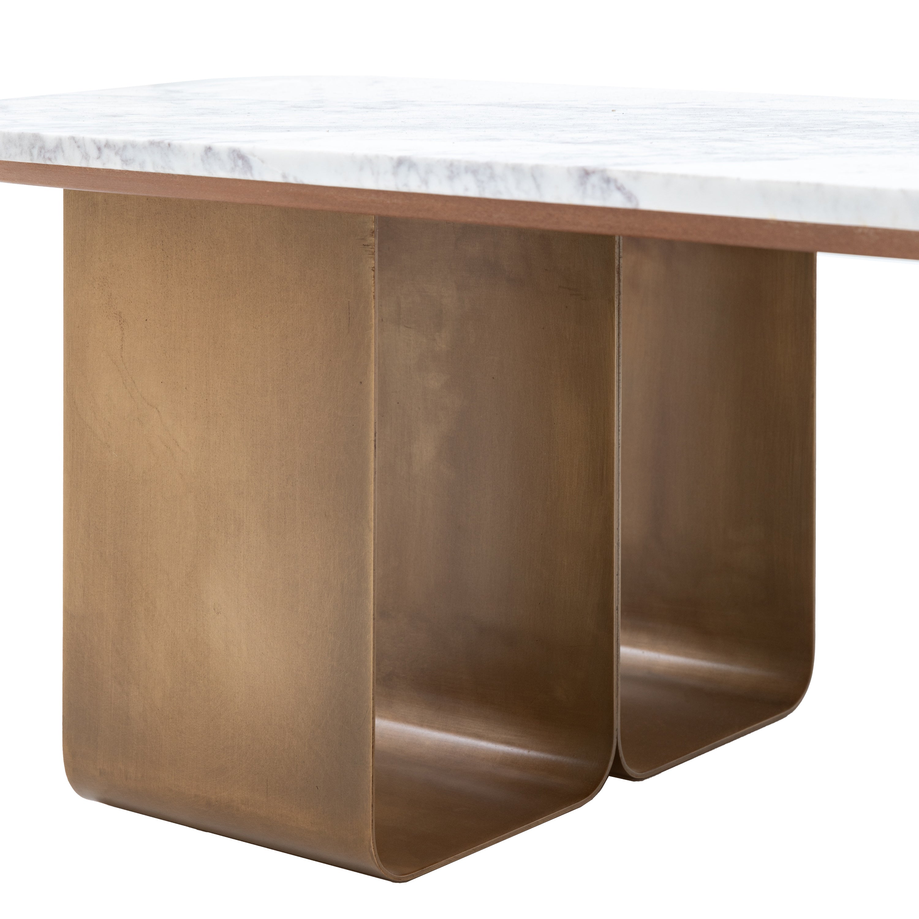 Muniz Minimal White Marble & Bronze Coffee Table