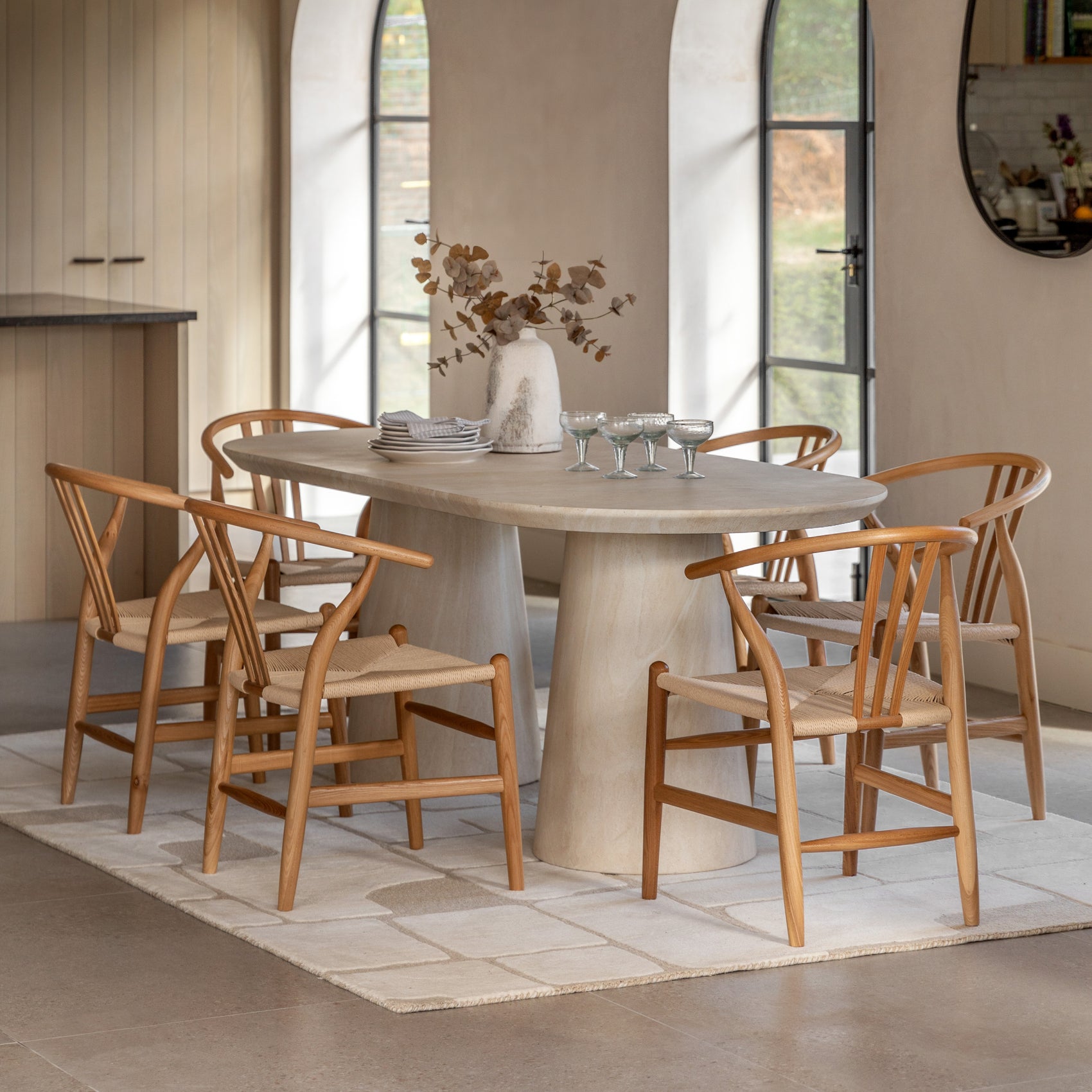 Kamen Natural Travertine Stone Oval Dining Table