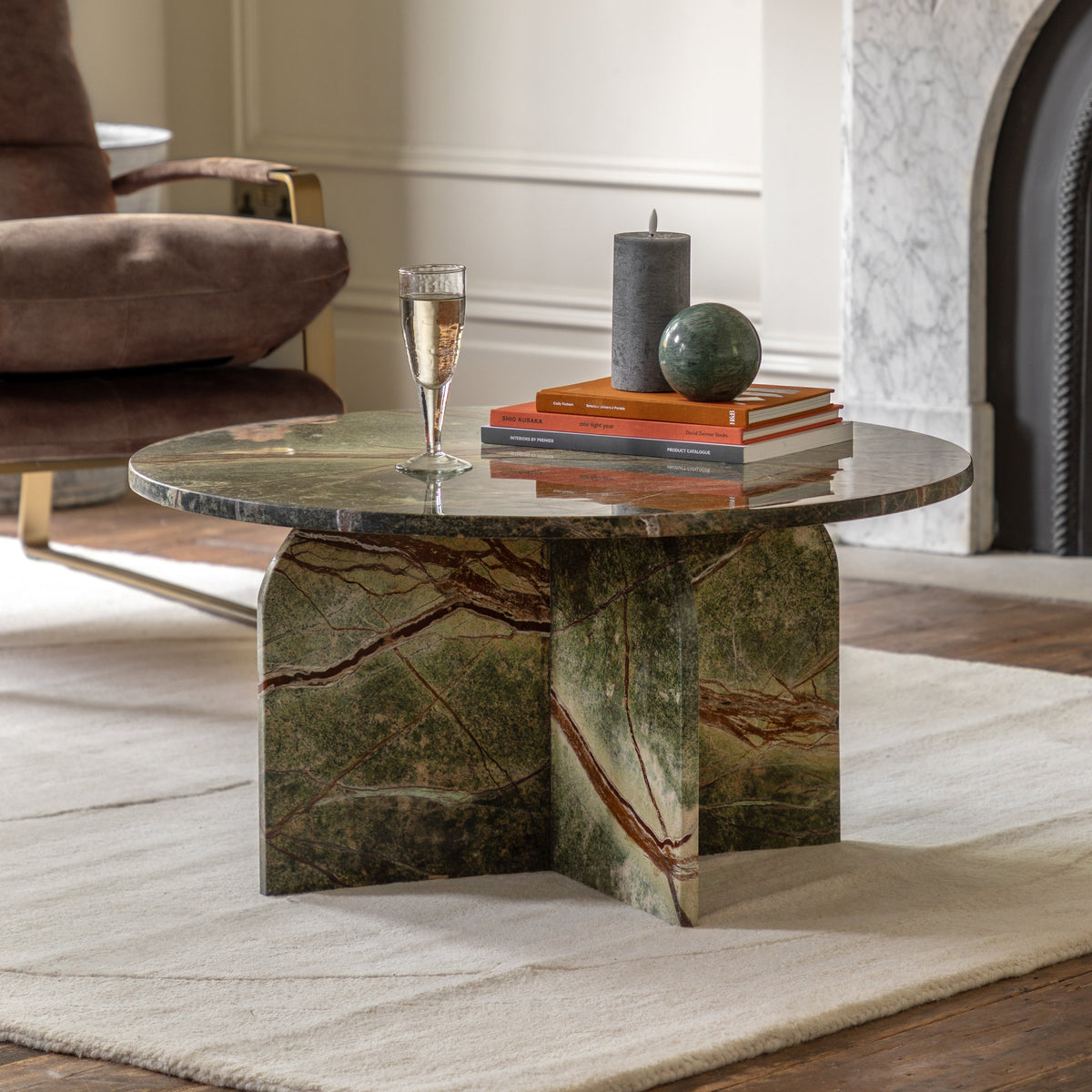 Dario Green Ember Marble Round Coffee Table