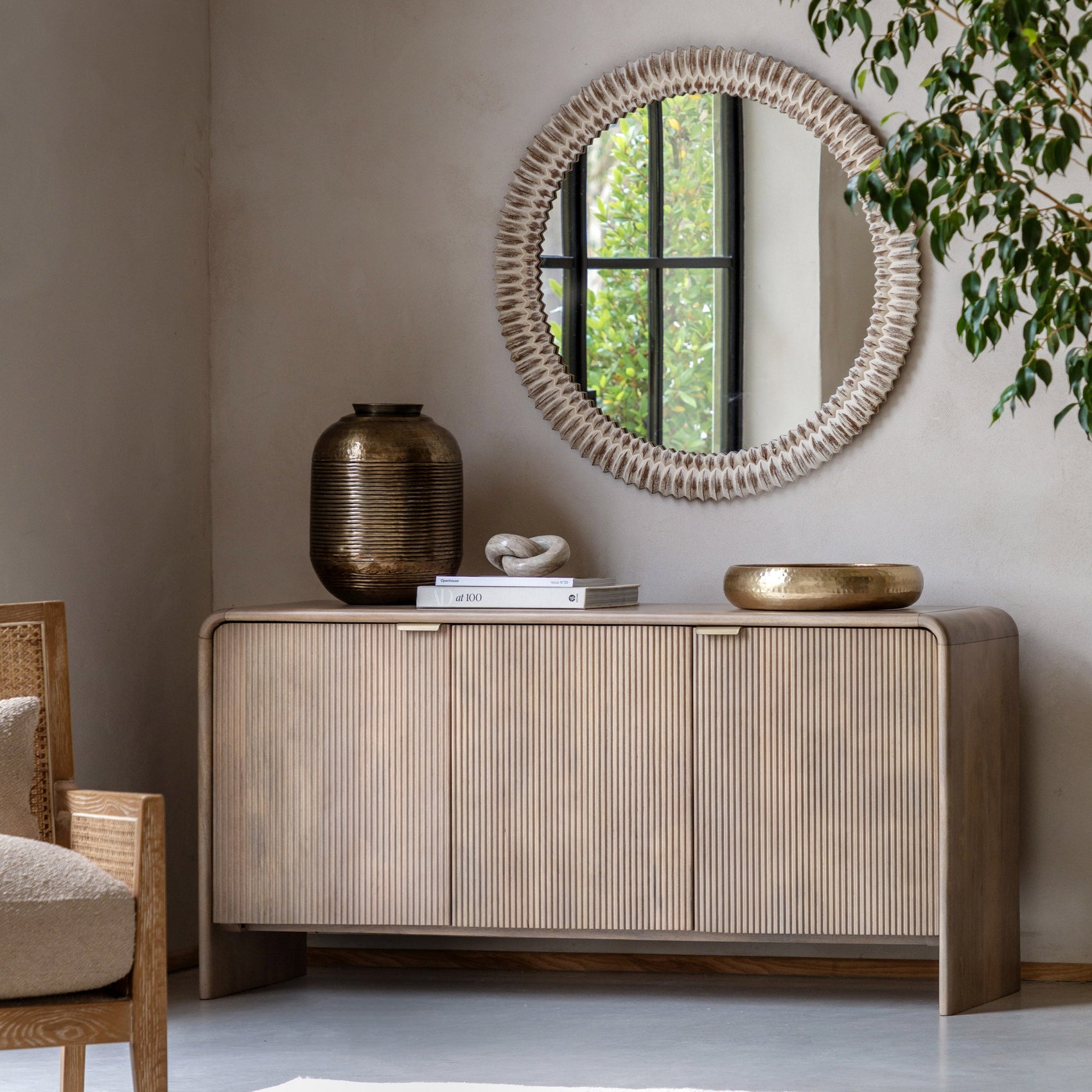 Antrury Natural Mango Wood Curved Sideboard
