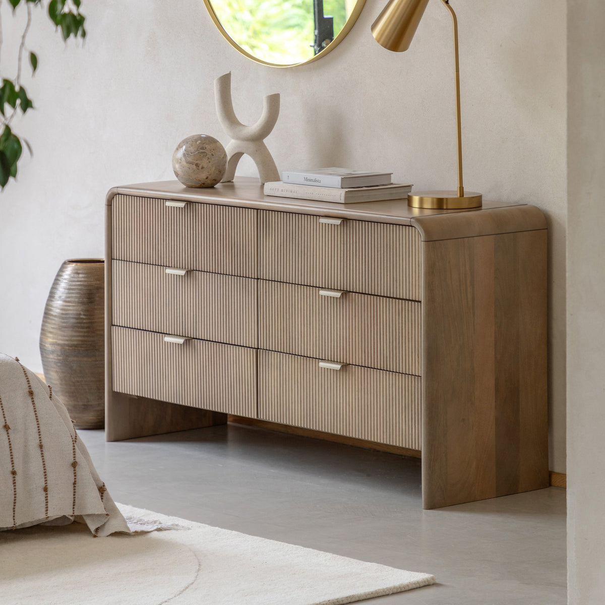 Antrury Natural Mango Wood Curved XL Chest of Drawers