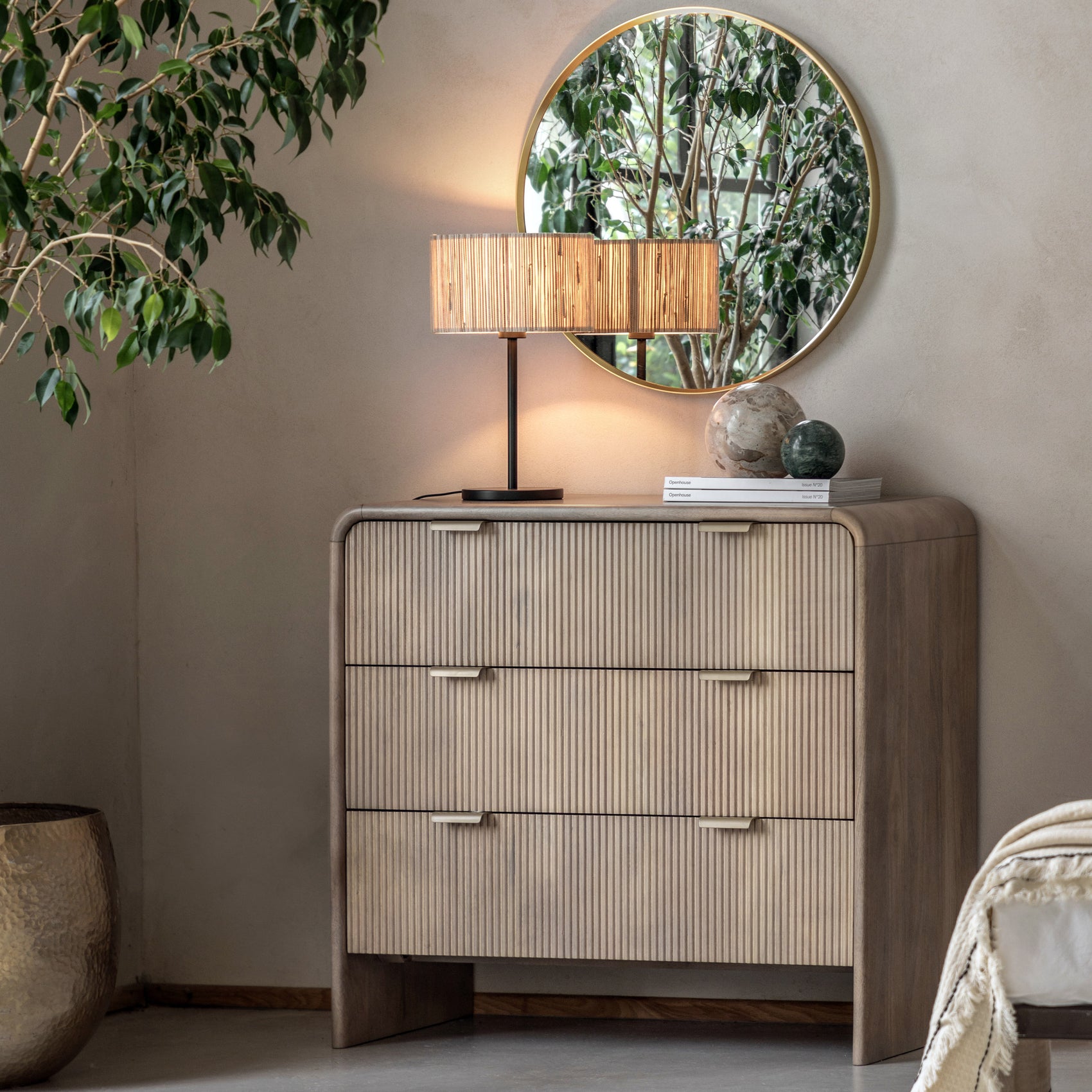Antrury Natural Mango Wood Curved Chest of Drawers