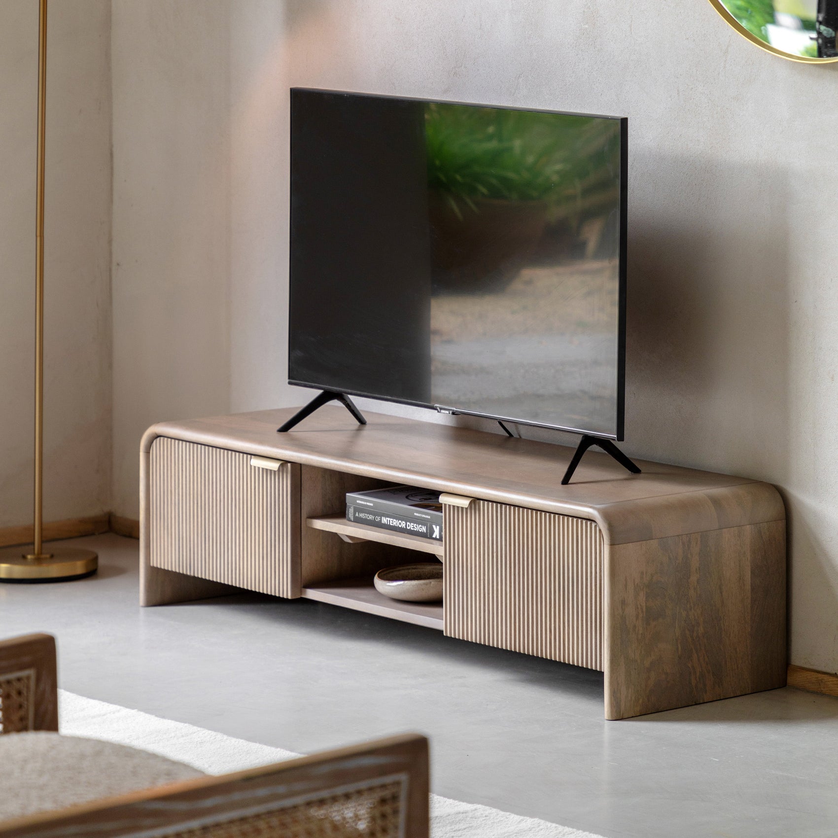 Antrury Natural Mango Wood Curved TV Unit