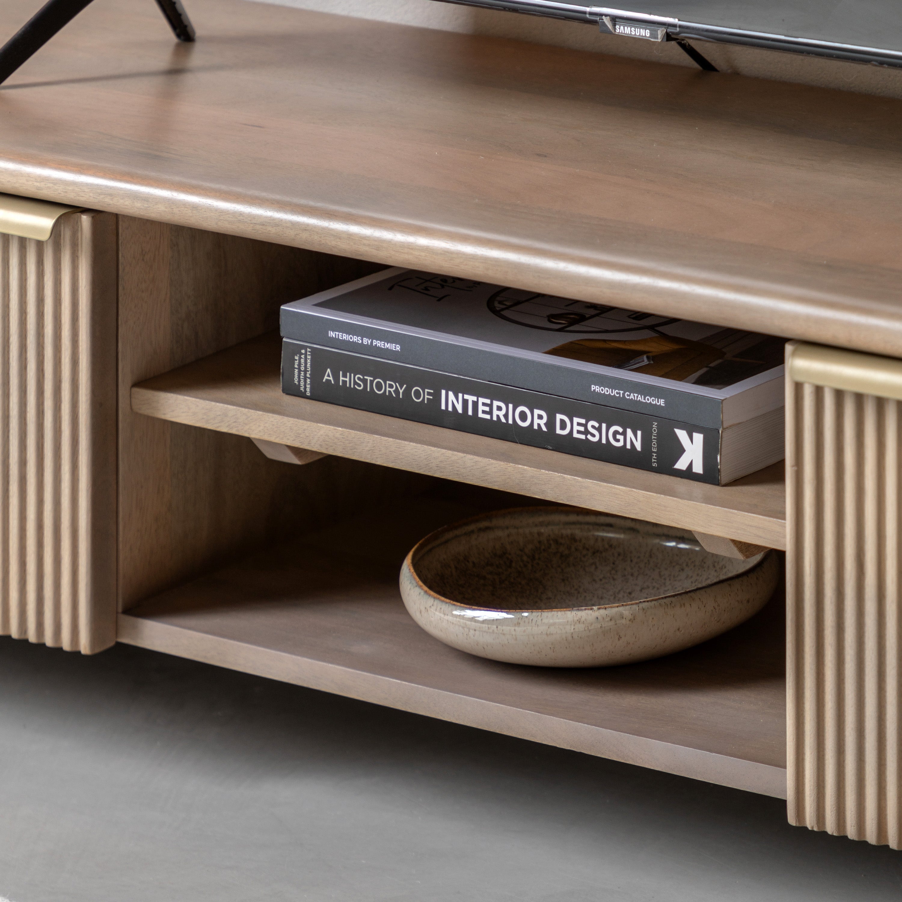 Antrury Natural Mango Wood Curved TV Unit