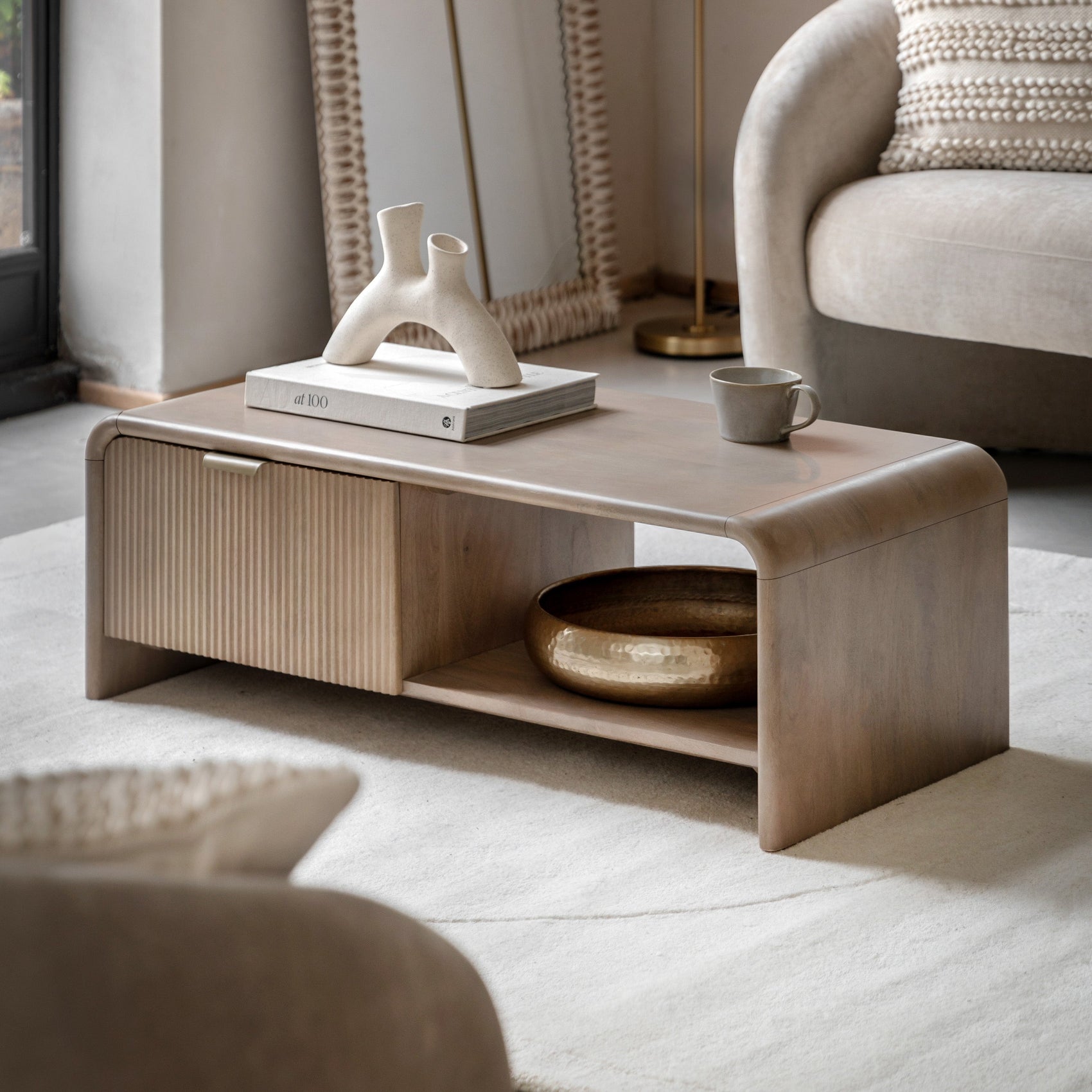 Antrury Natural Mango Wood Curved Coffee Table