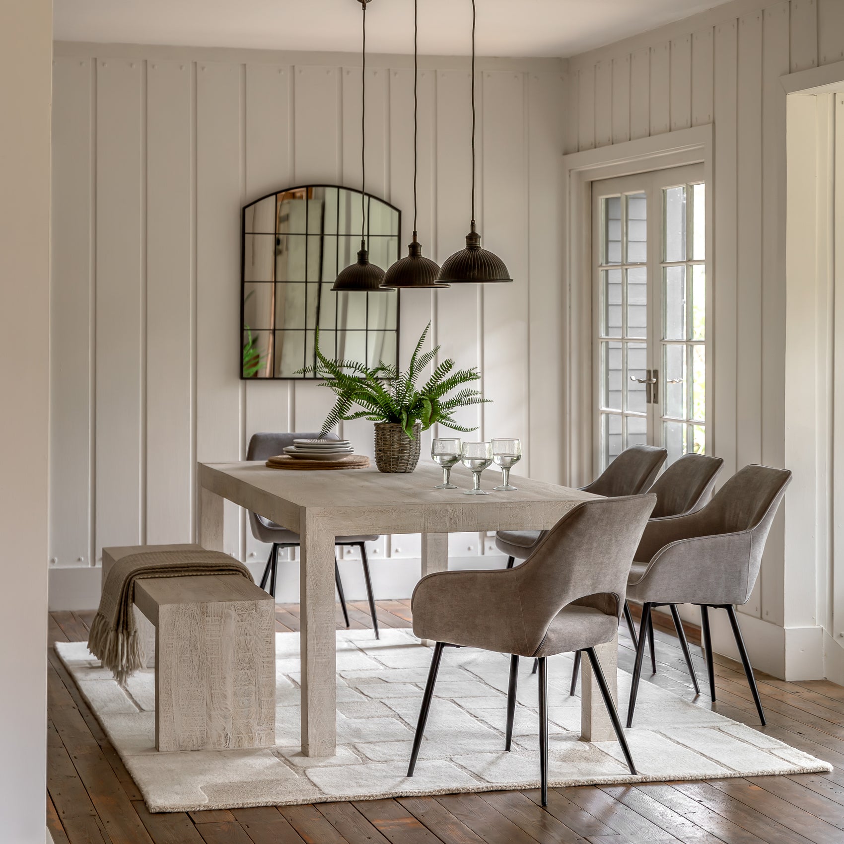 Eldora Whitewash Mango Wood Rectangle Dining Table | 6-8 Seater