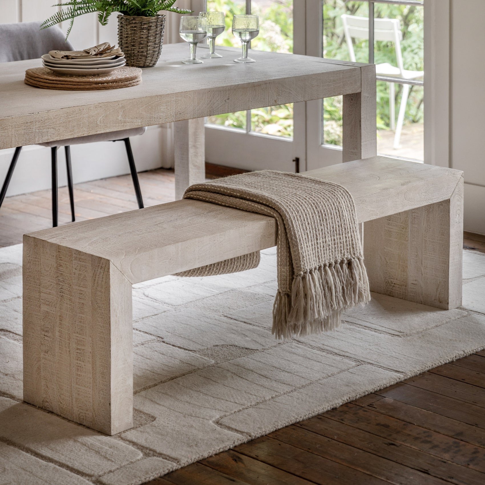Eldora Whitewash Mango Wood Dining Bench