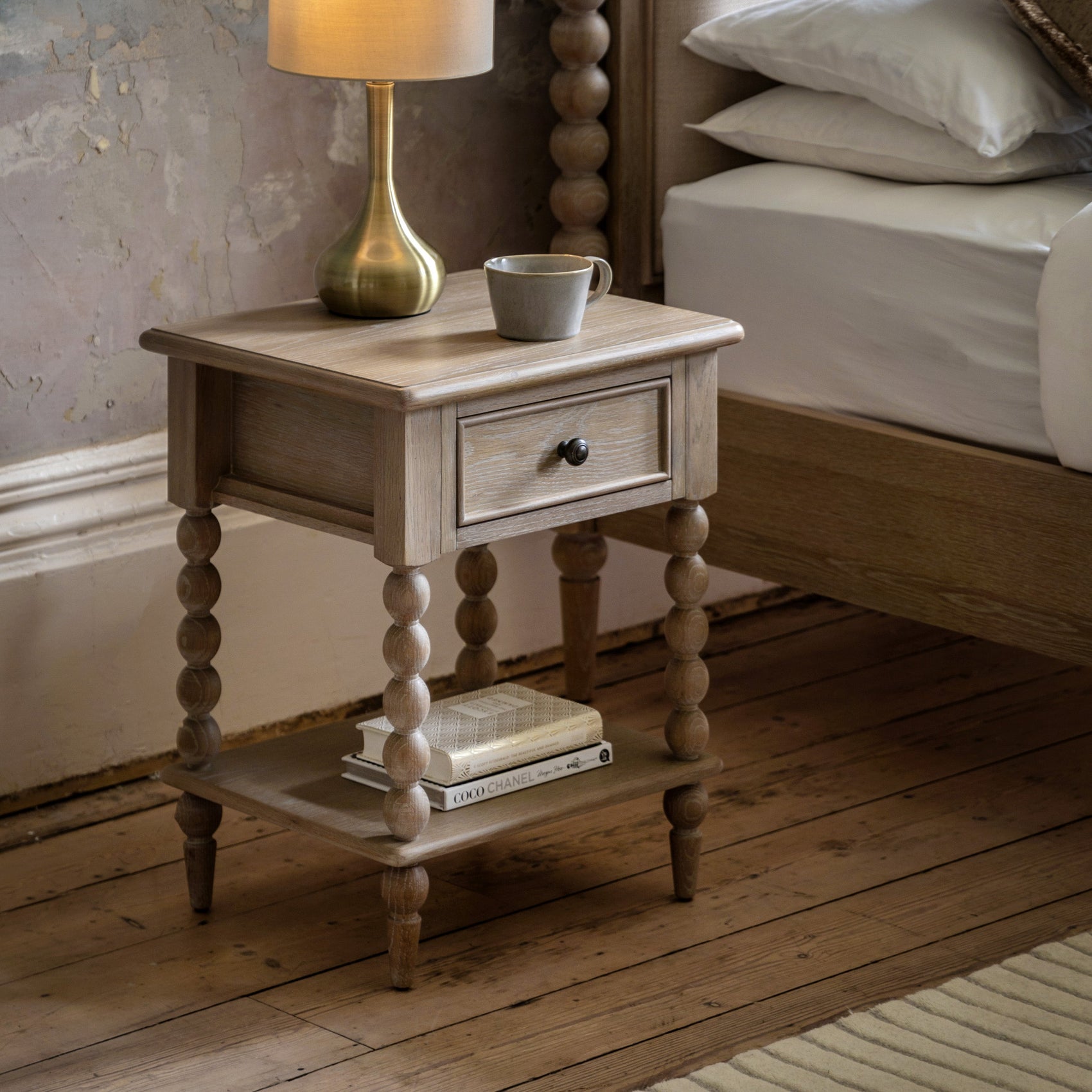 Birchfield Artisan Oak Wood Bedside Table