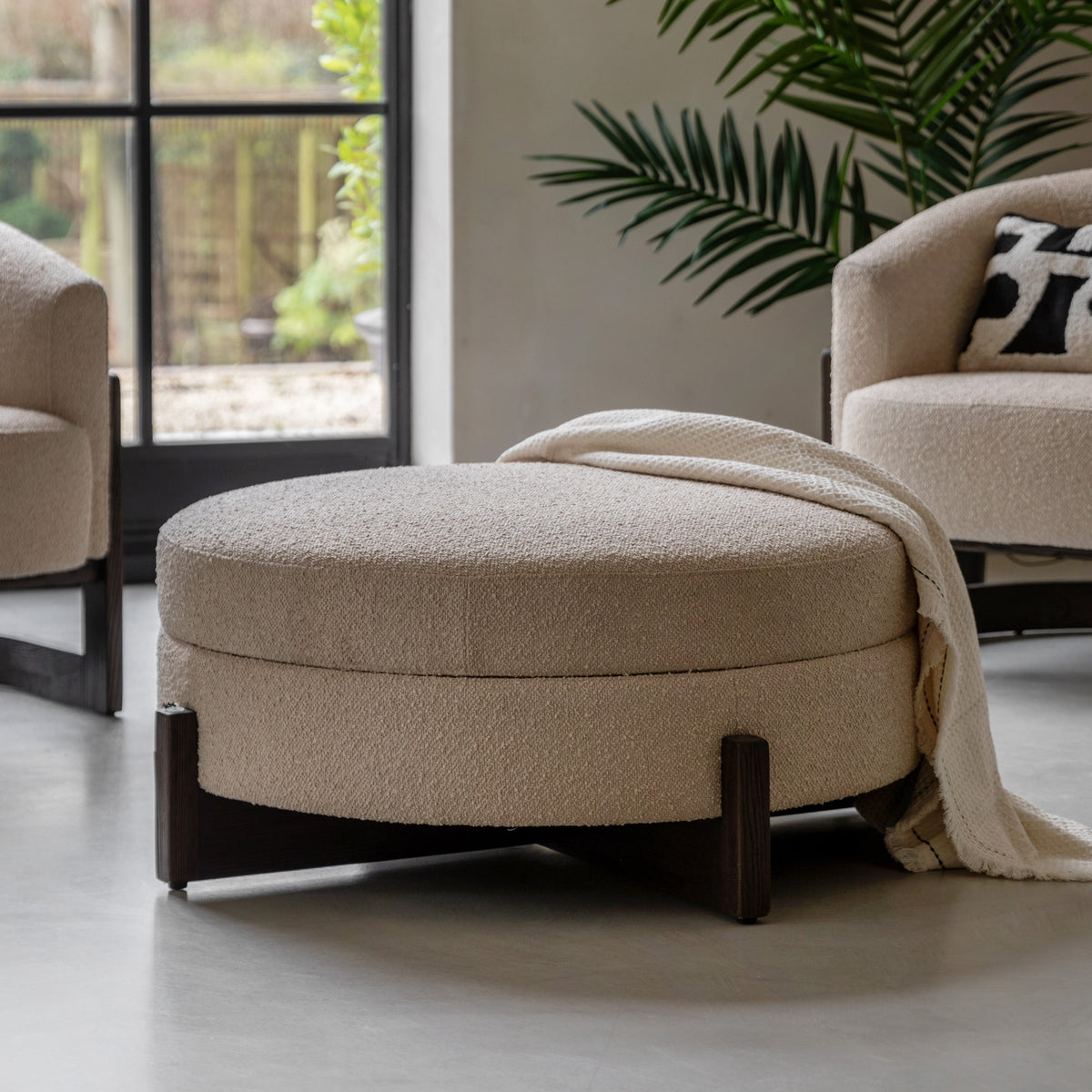 Daniela Cream Boucle Round Ottoman Footstool