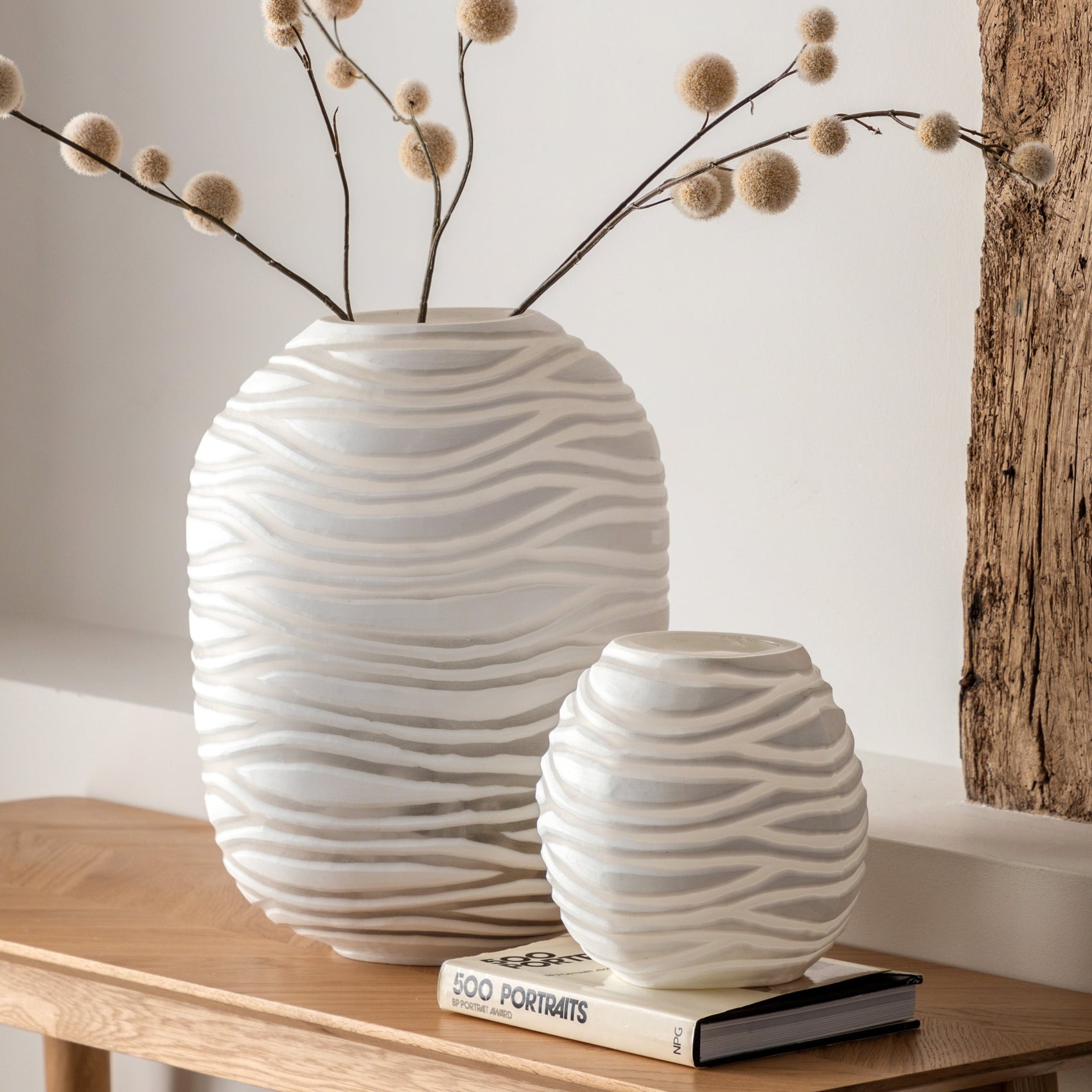 Celine Handblown Carved Glass Vase White | Large