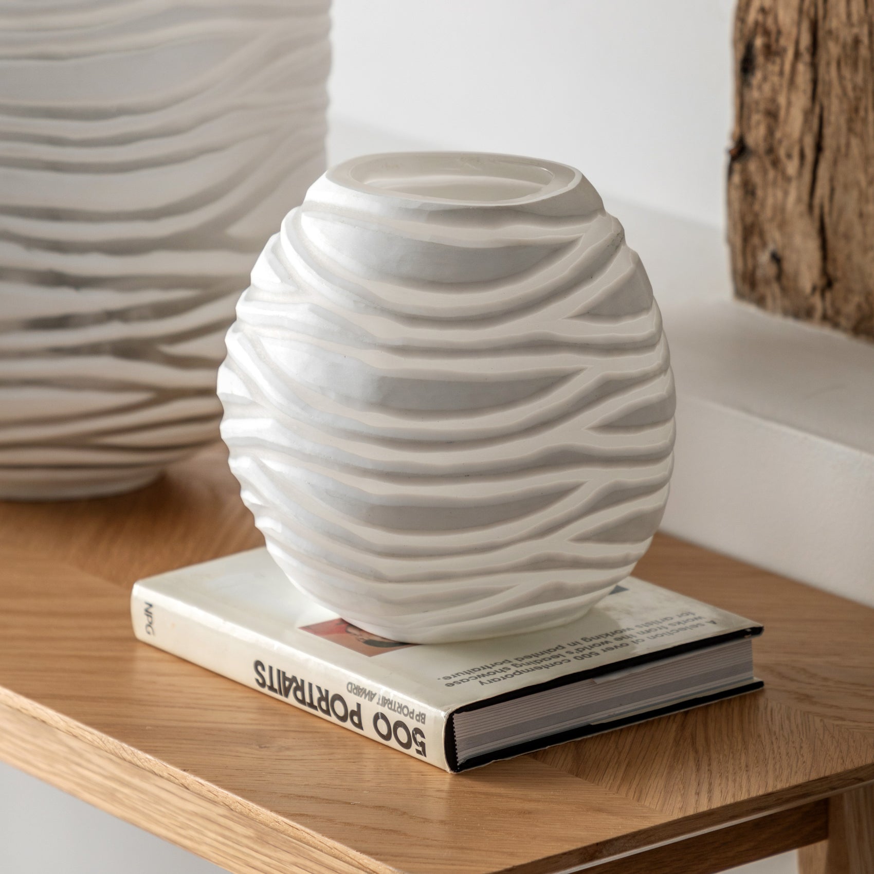 Celine Handblown Carved Glass Vase White | Small