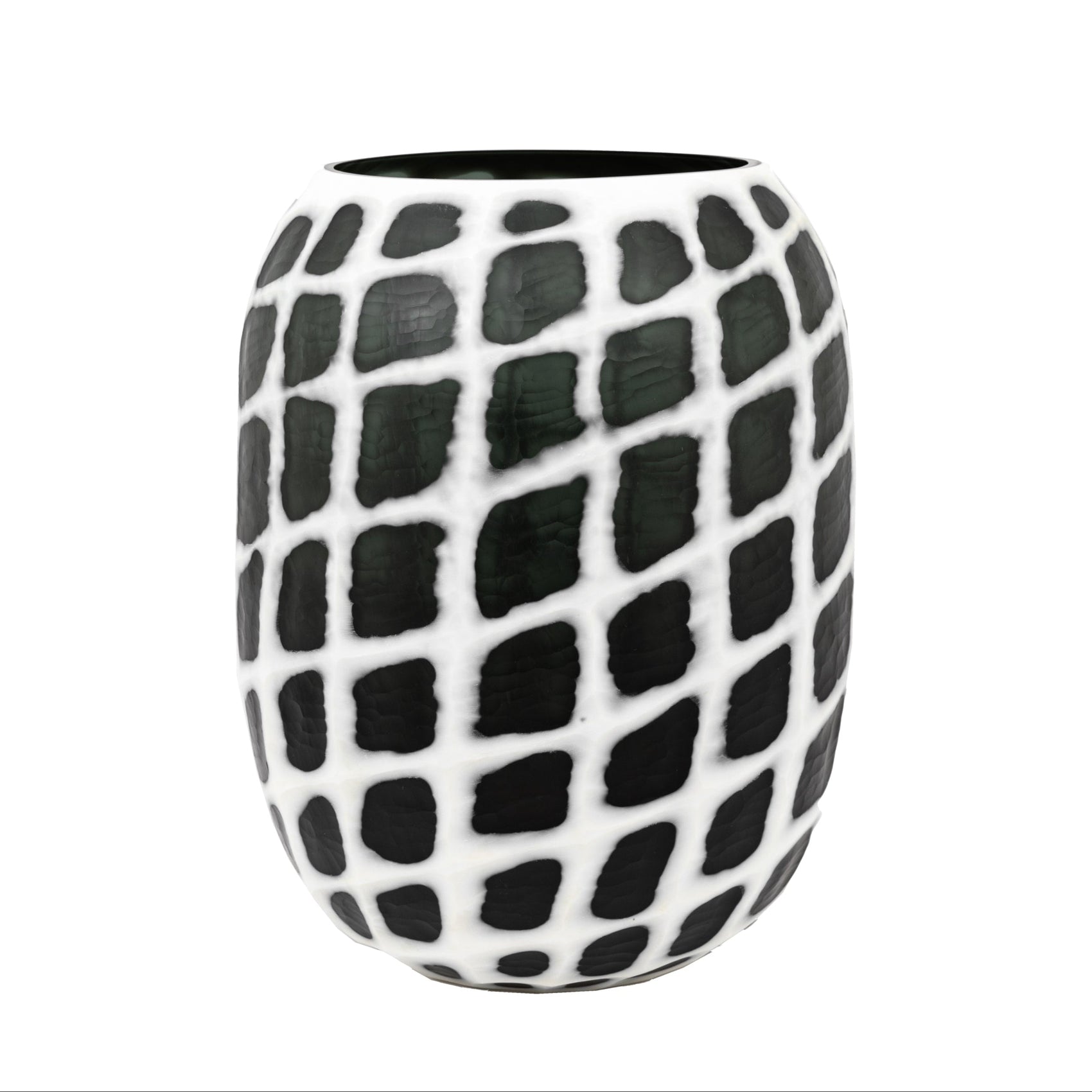 Ferncourt Handblown Carved Black & White Glass Vase | Large