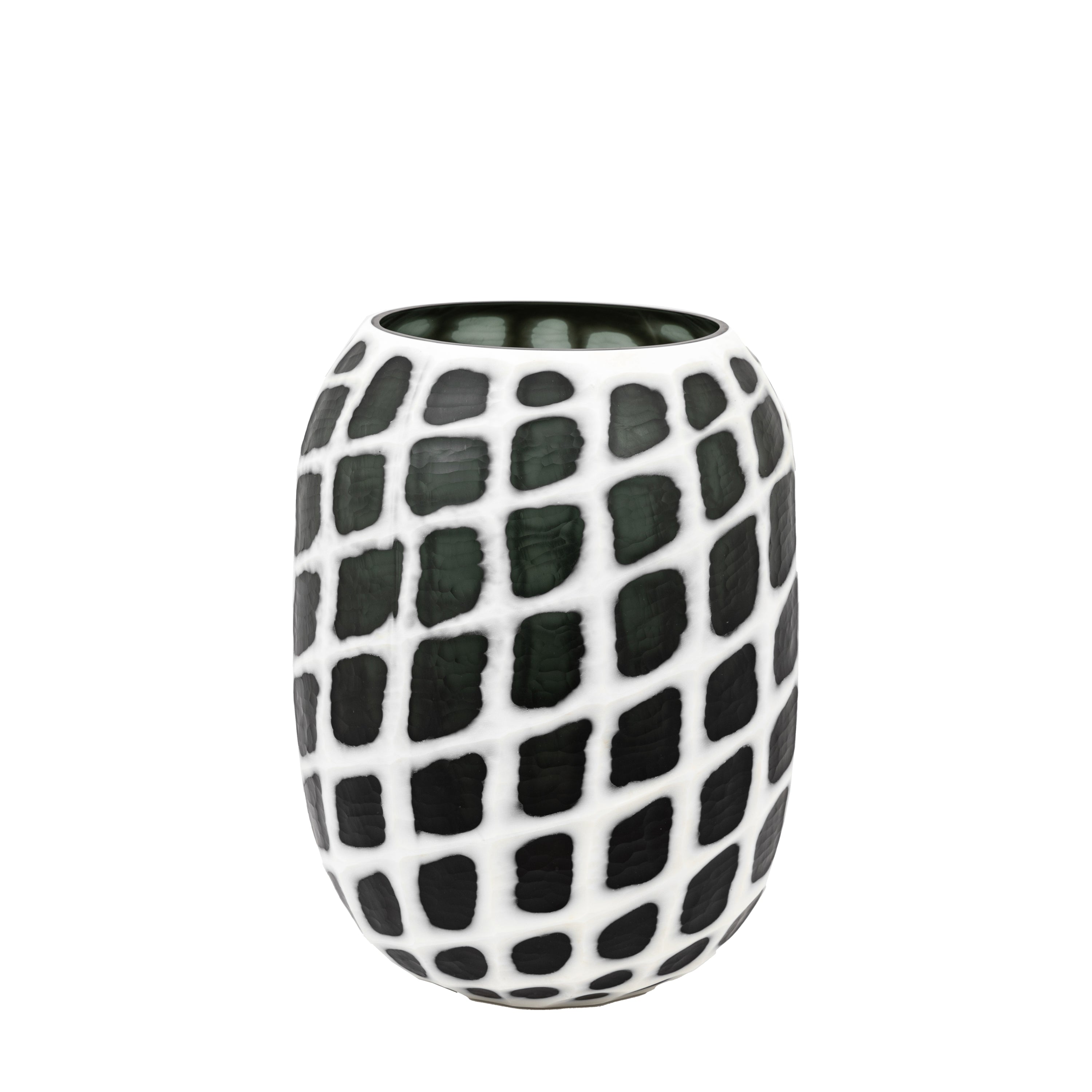 Valencia Handblown Carved Black & White Glass Vase | Large