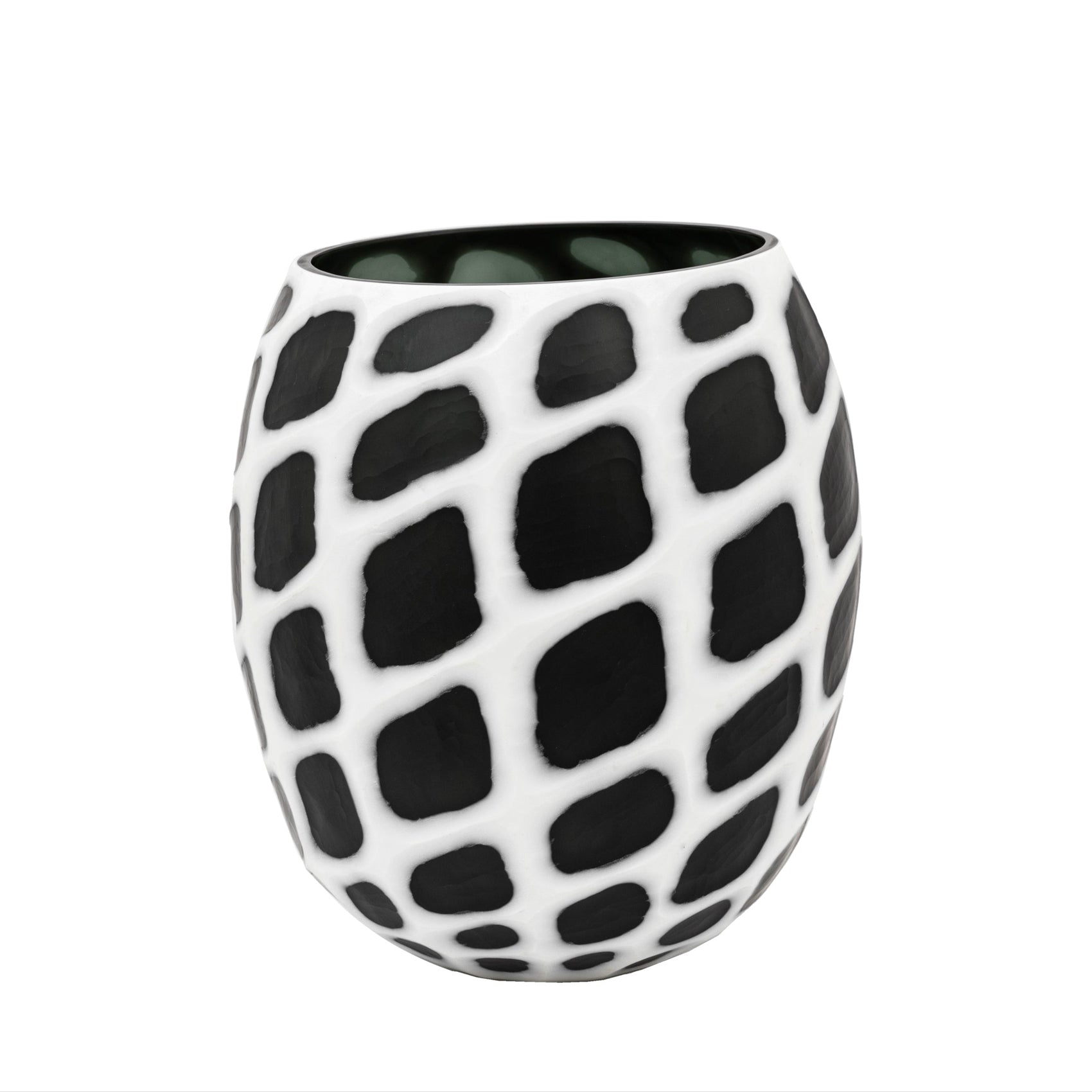Valencia Handblown Carved Black & White Glass Vase | Medium