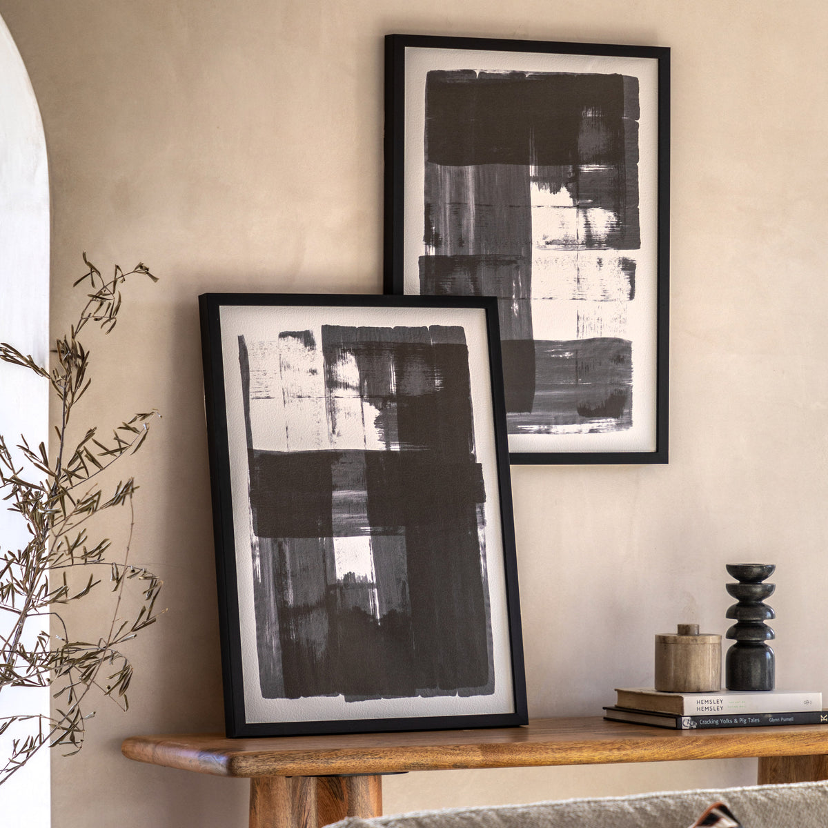 Set of 2 Kingsdowns Point Monochrome Abstract Framed Wall Art