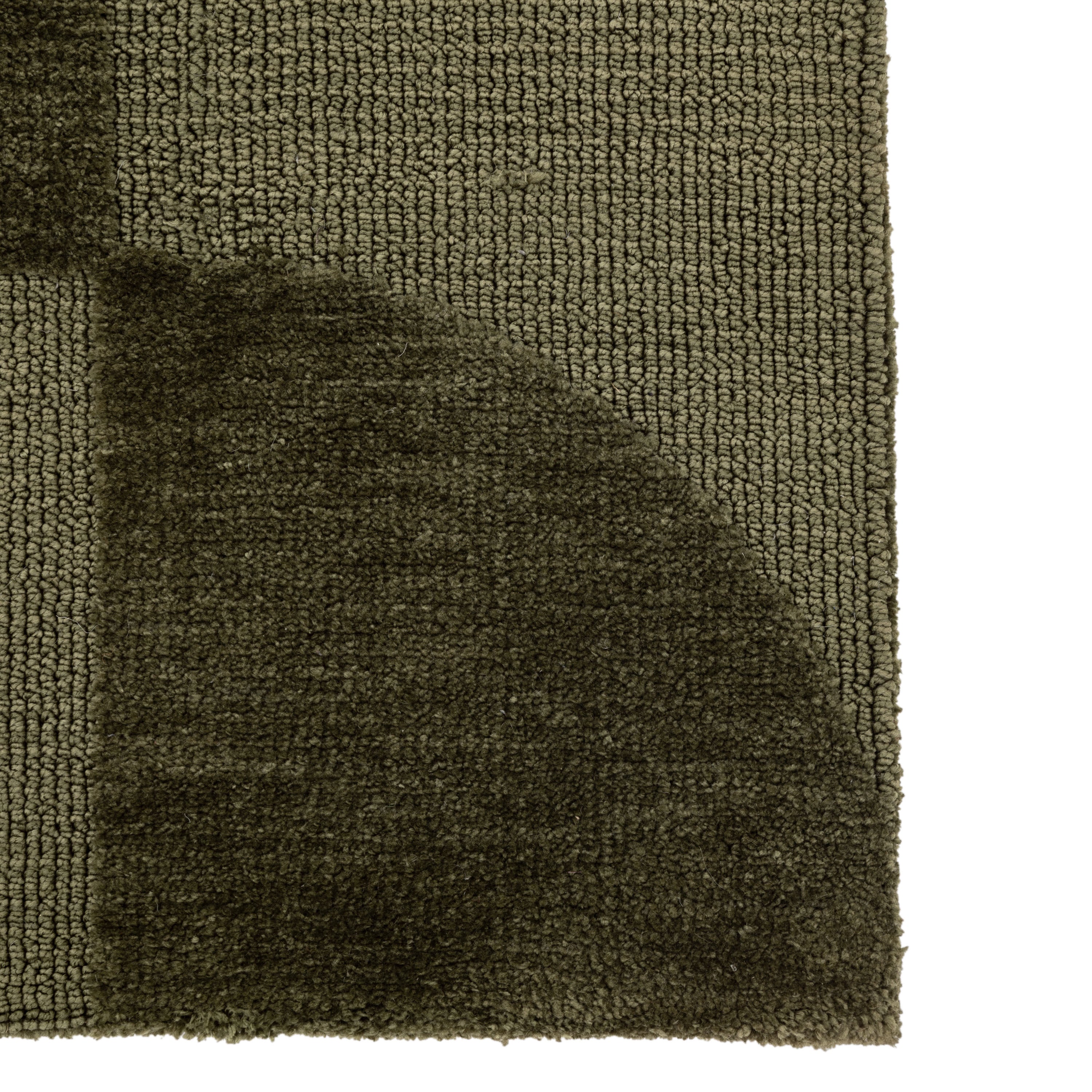 Keysham Olive Green Block Rug 120x180