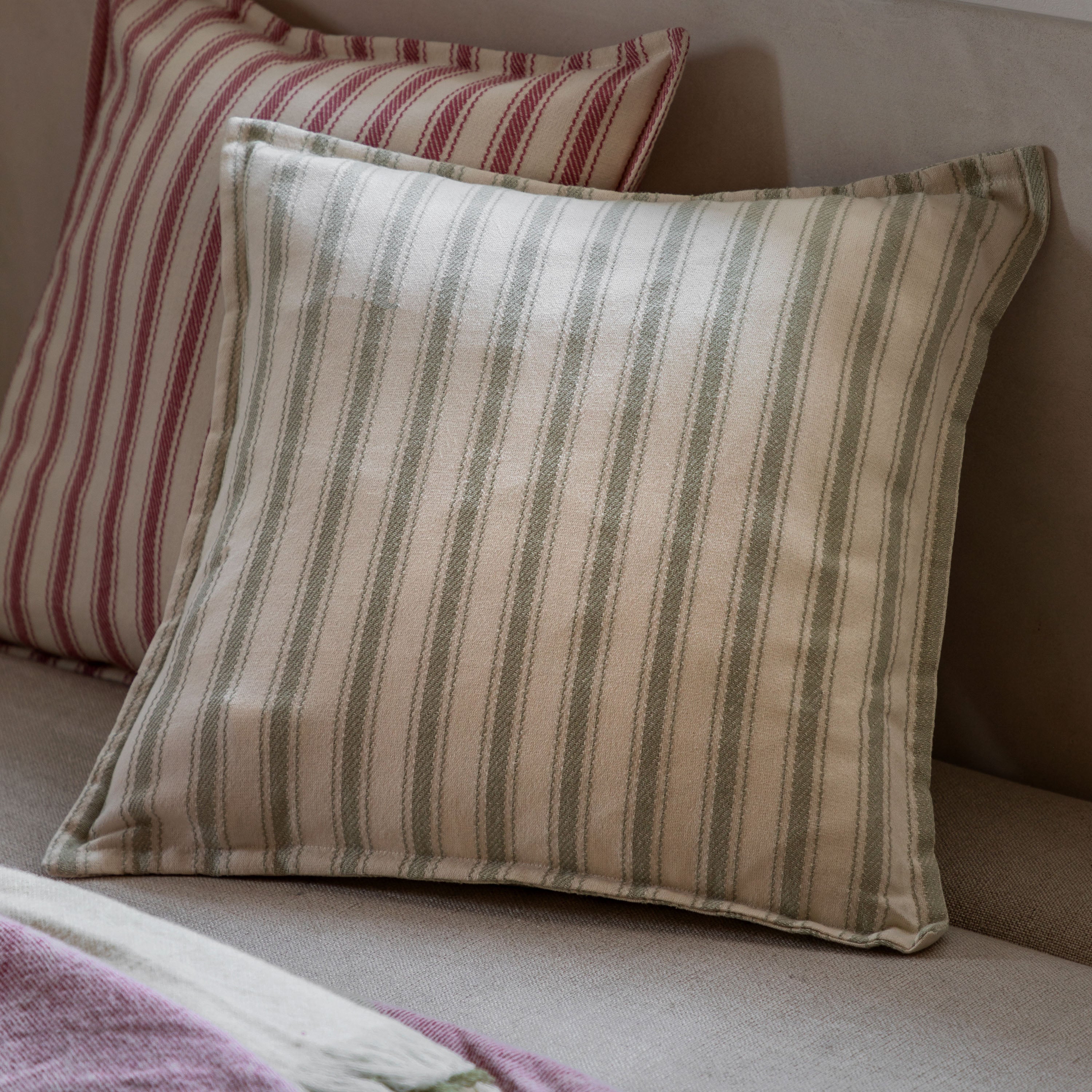 Nelson Woven Sage Stripe Square Cushion Sage