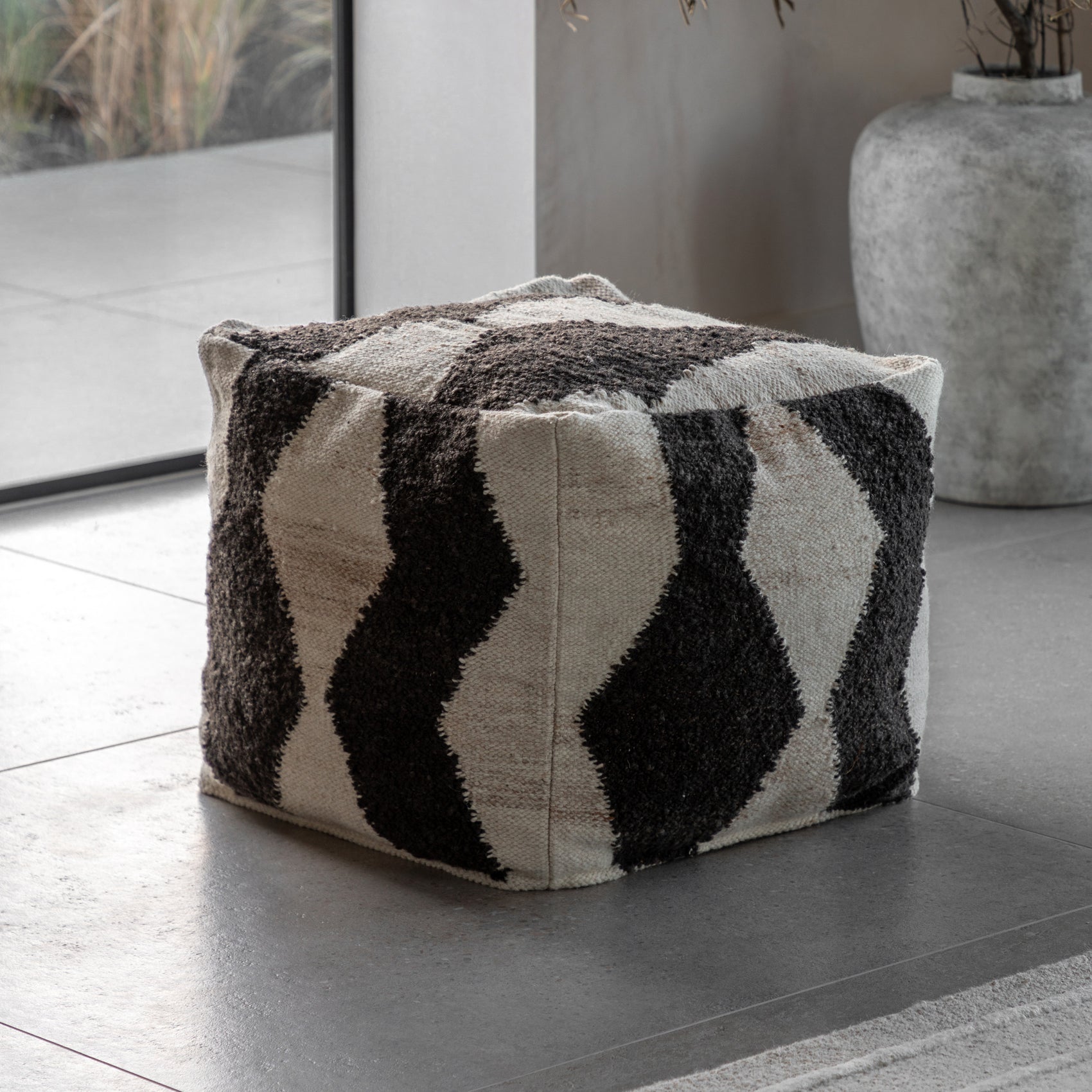 Brando Monochrome Zigzag Square Pouffe