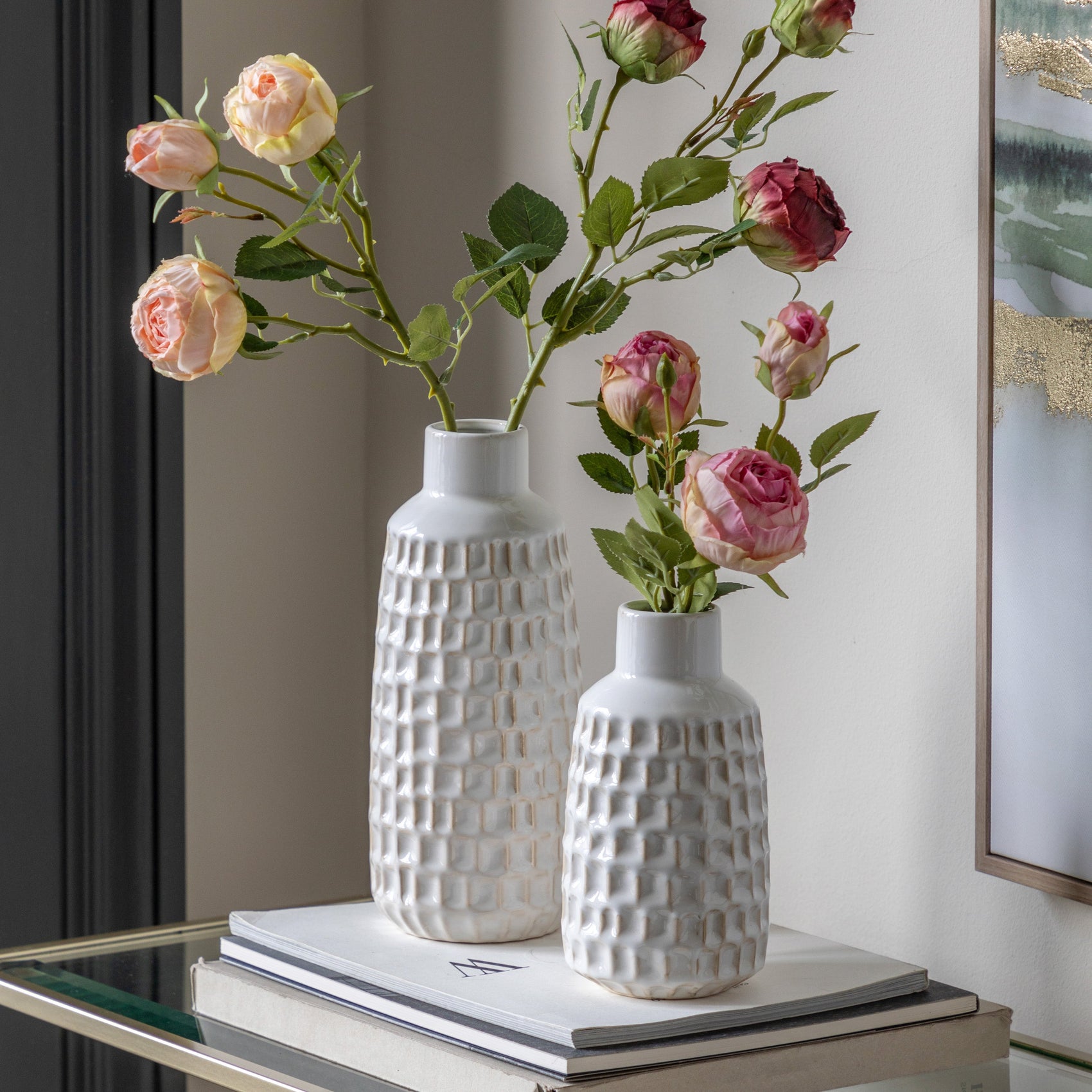 Set of 2 Spencer Reactive Glaze Vase White