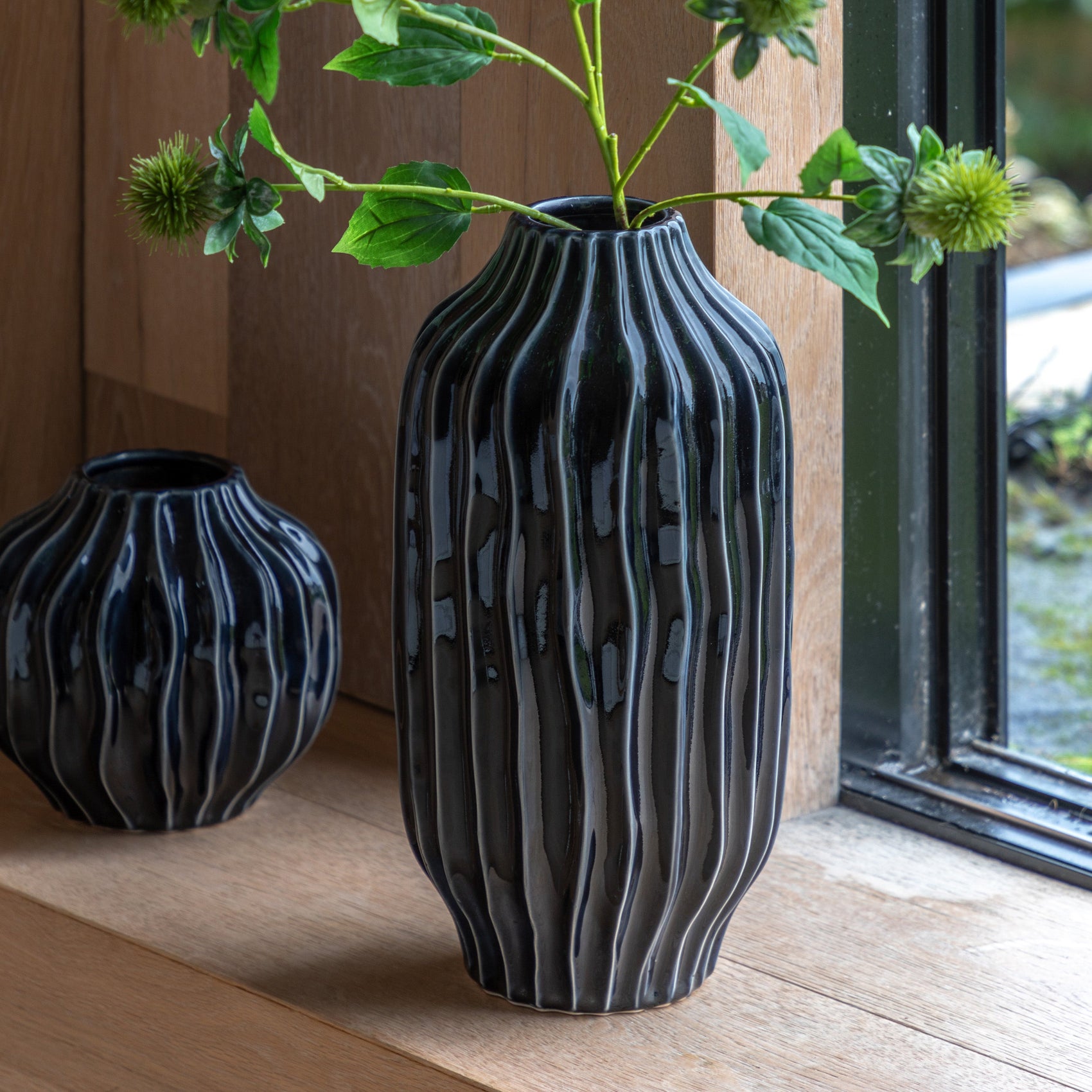 Osire Glazed Midnight Ribbed Vase | Large