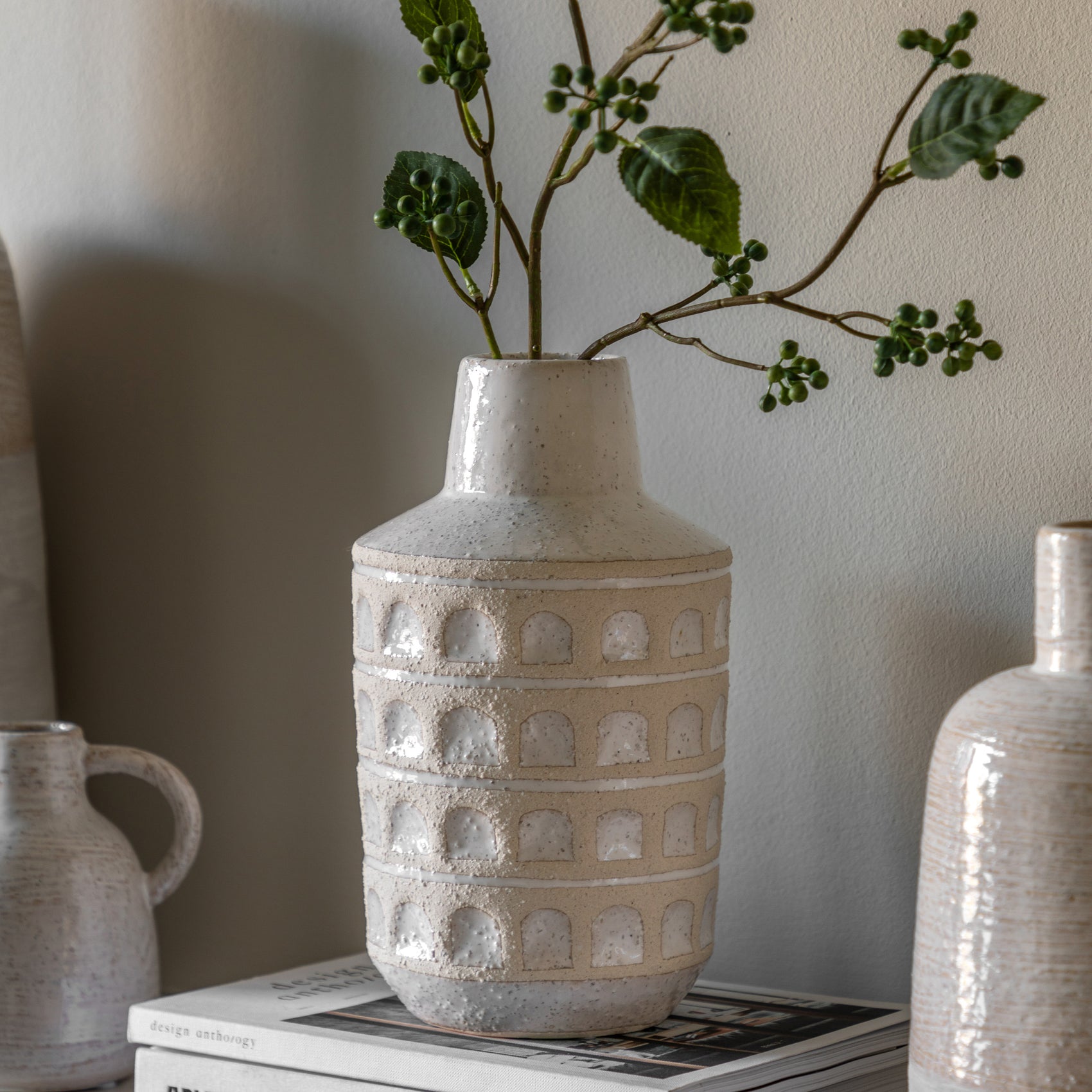 Azalea Glazed White Graphic Ceramic Vase