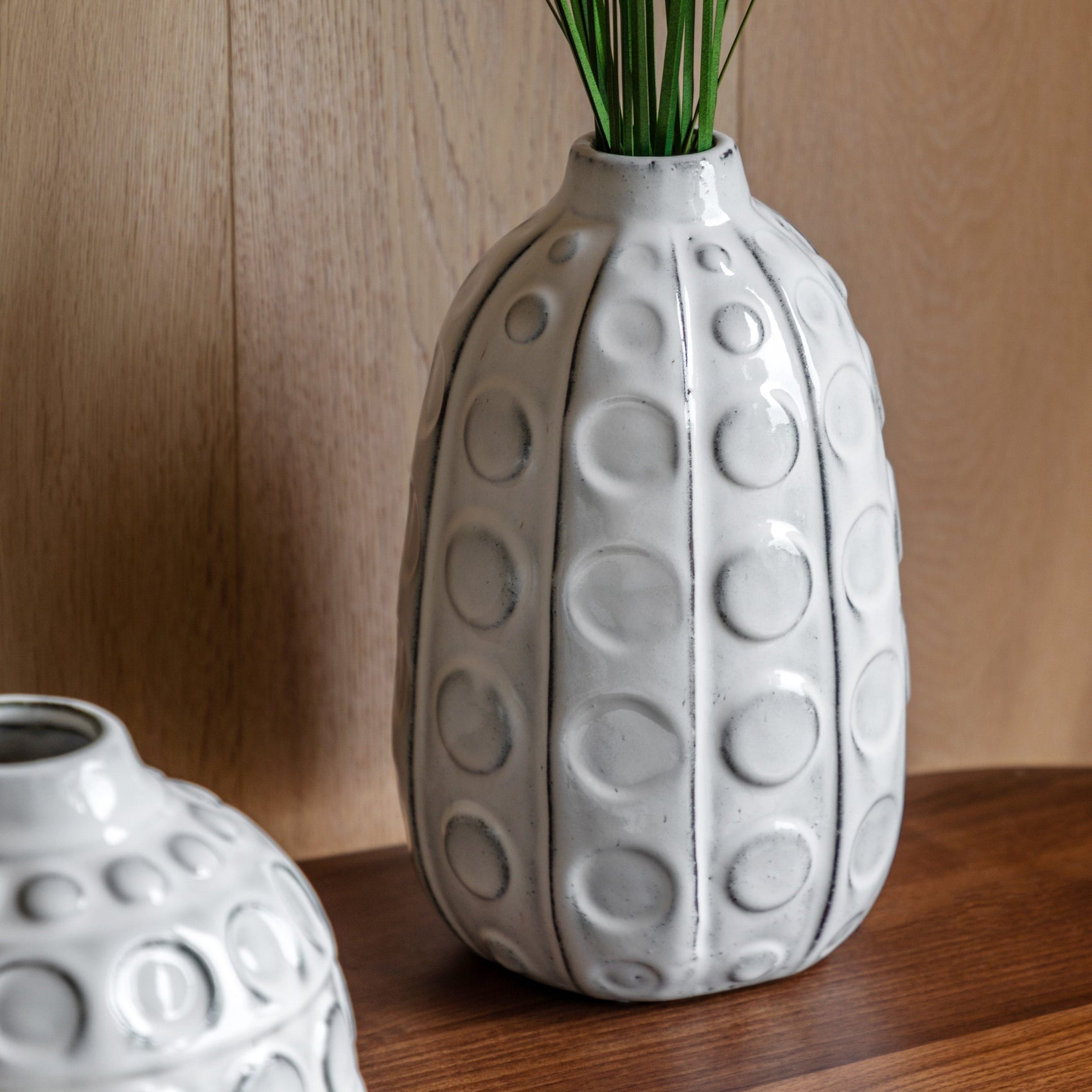 Ushi Handcrafted White Glaze Dotted Ceramic Vase Tall