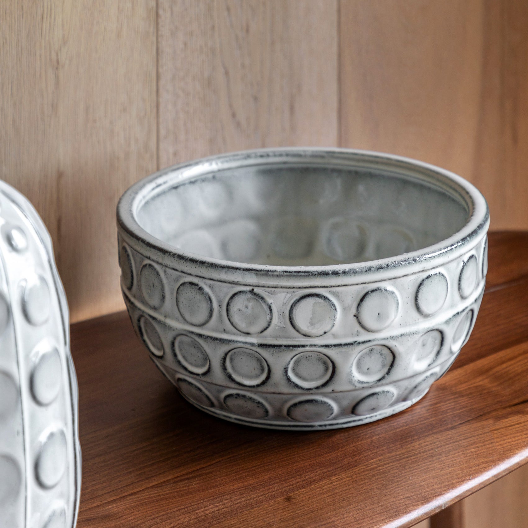 Ushi Handcrafted White Glaze Dotted Ceramic Bowl