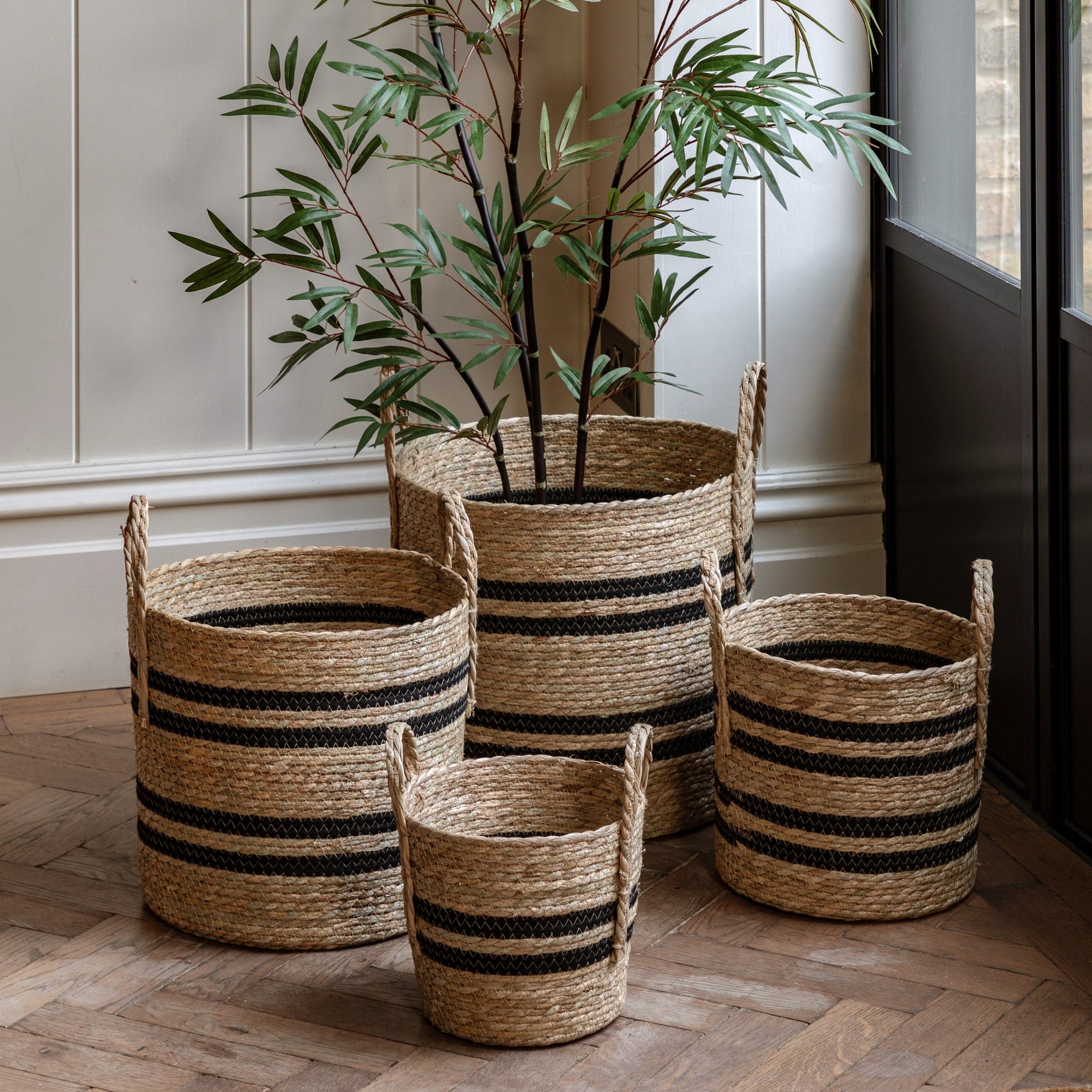 Set of 4 Faircoast Basket Black Stripe Nest