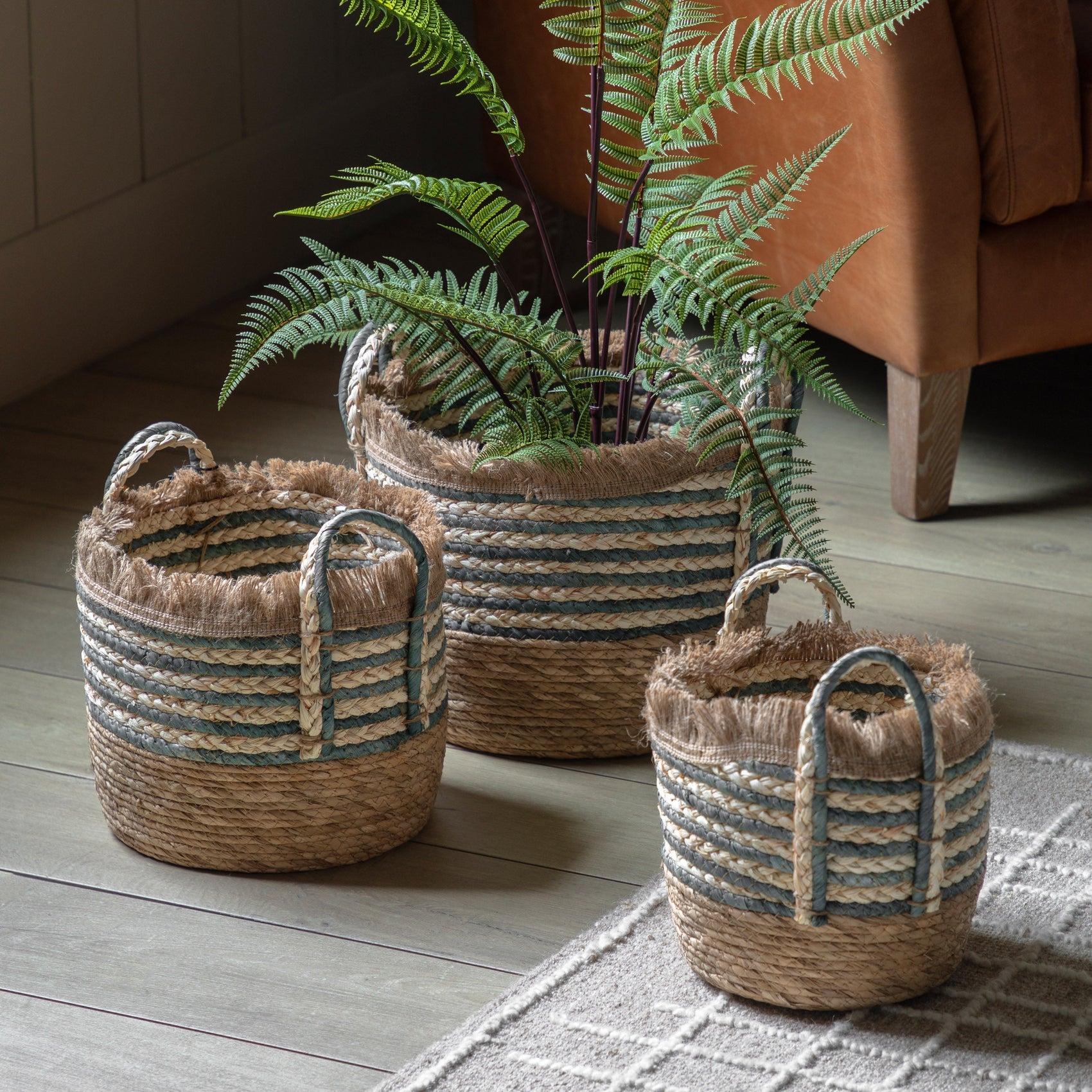 Set of 3 Birchridge Woven Baskets Ink Stripe