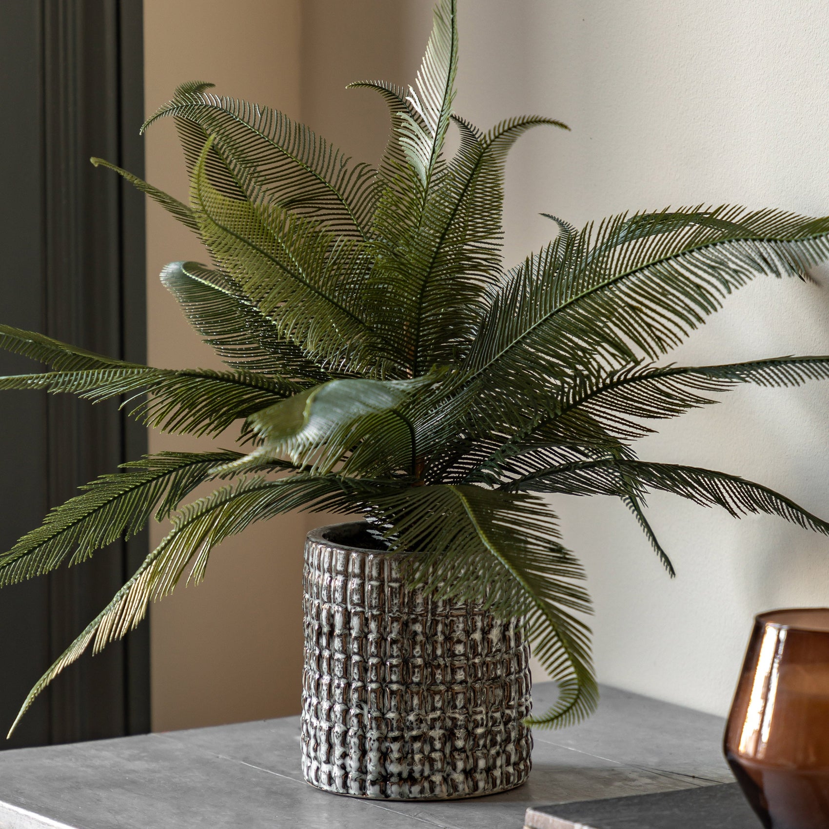 Artificial Wide Fern in Concrete Pot