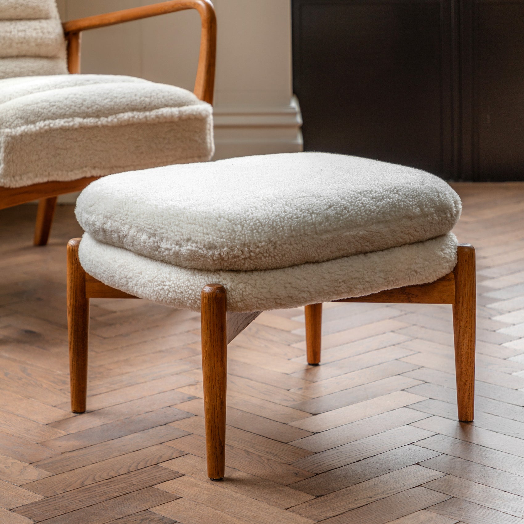 Langham Cream Sheepskin Footstool
