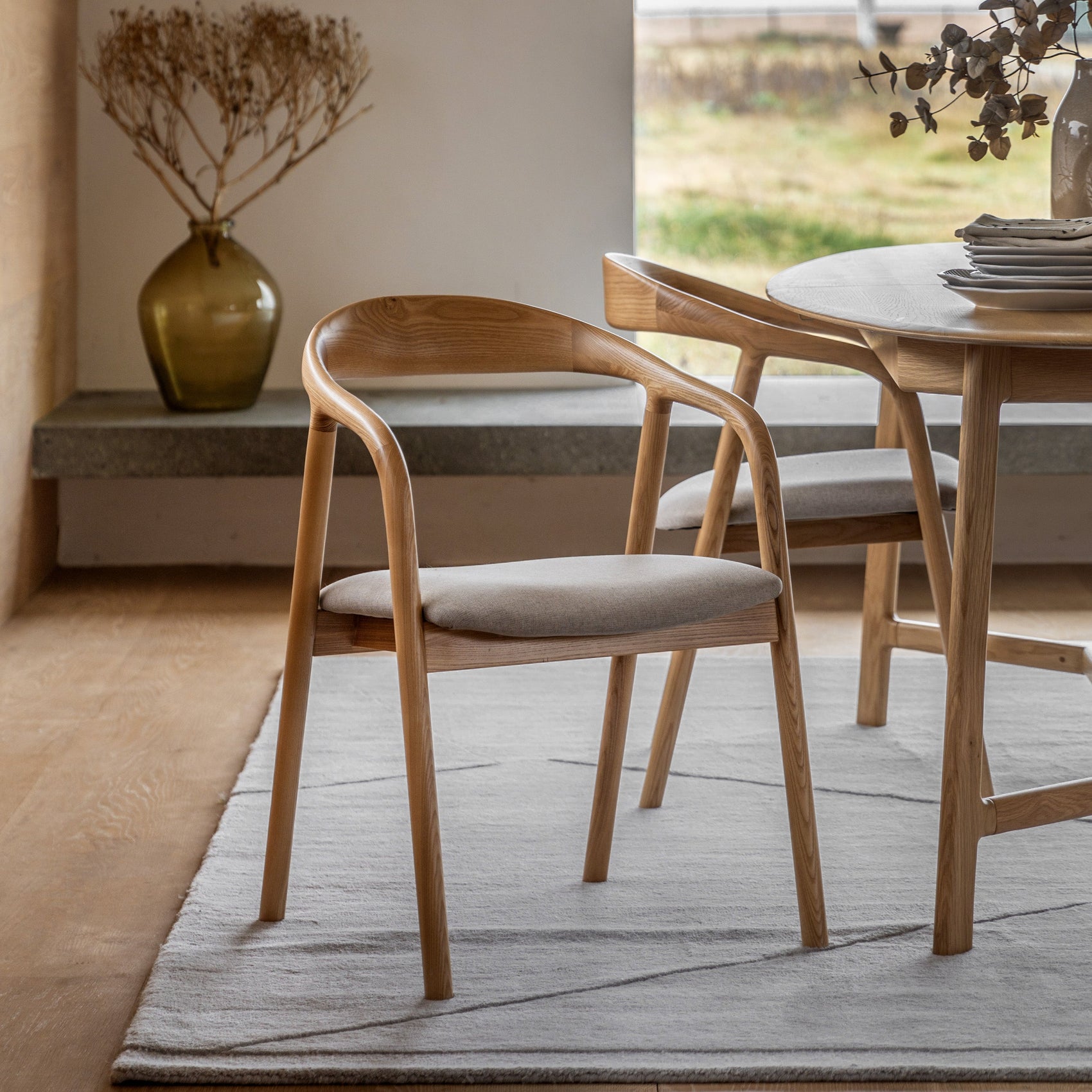 Set of 2 Royo Scandi Natural Ash Wood Upholstered Curved Dining Chair