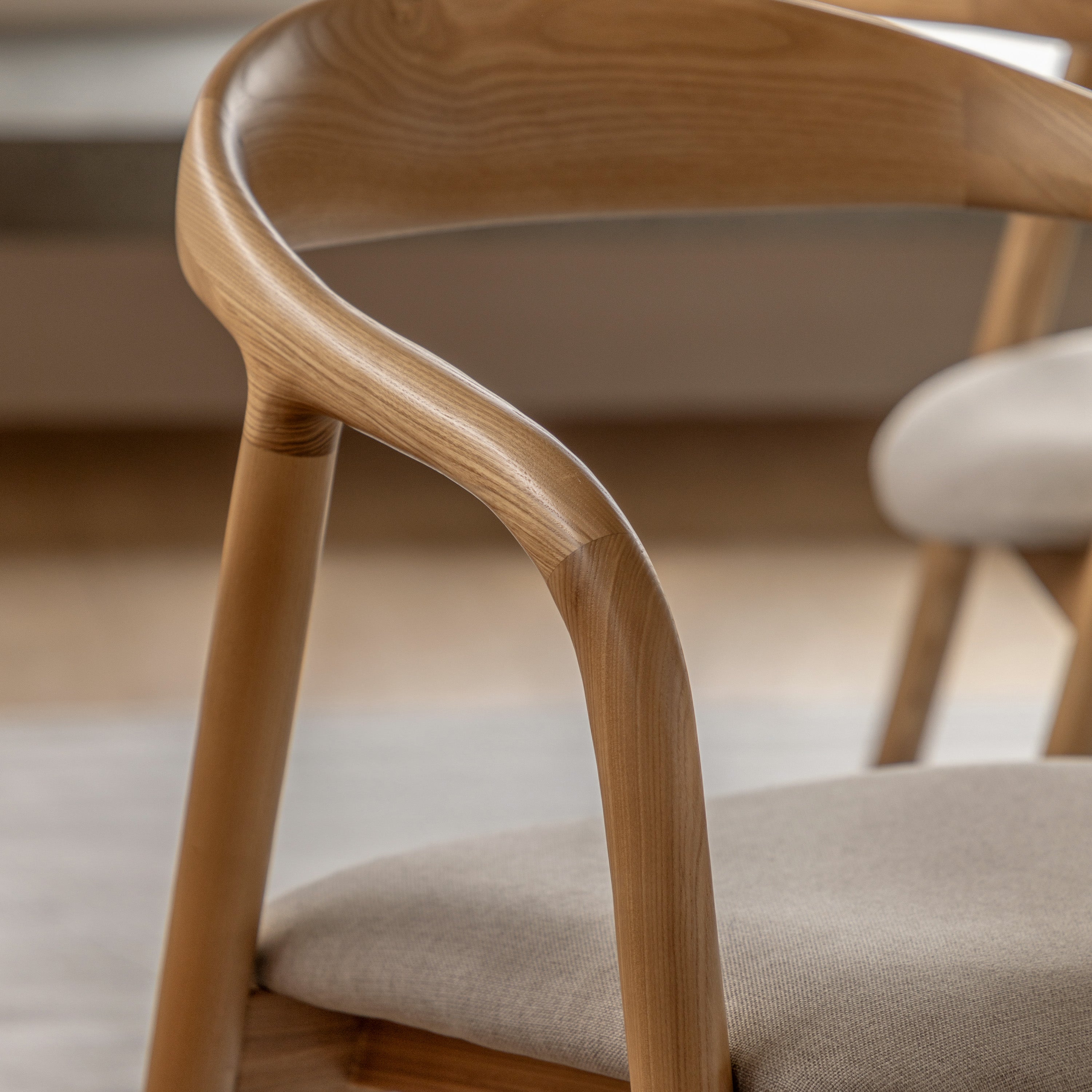 Set of 2 Royo Scandi Natural Ash Wood Upholstered Curved Dining Chair