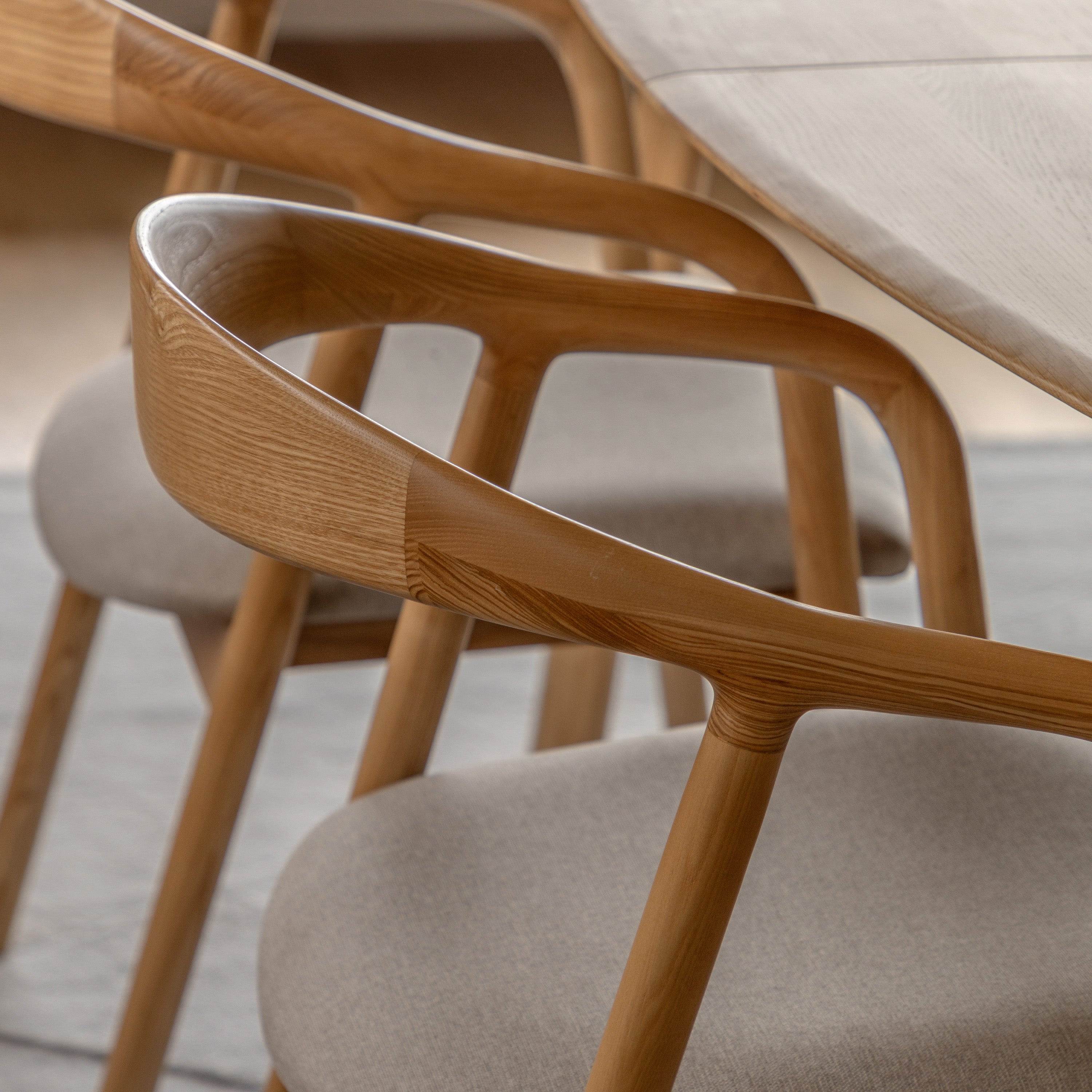 Set of 2 Royo Scandi Natural Ash Wood Upholstered Curved Dining Chair