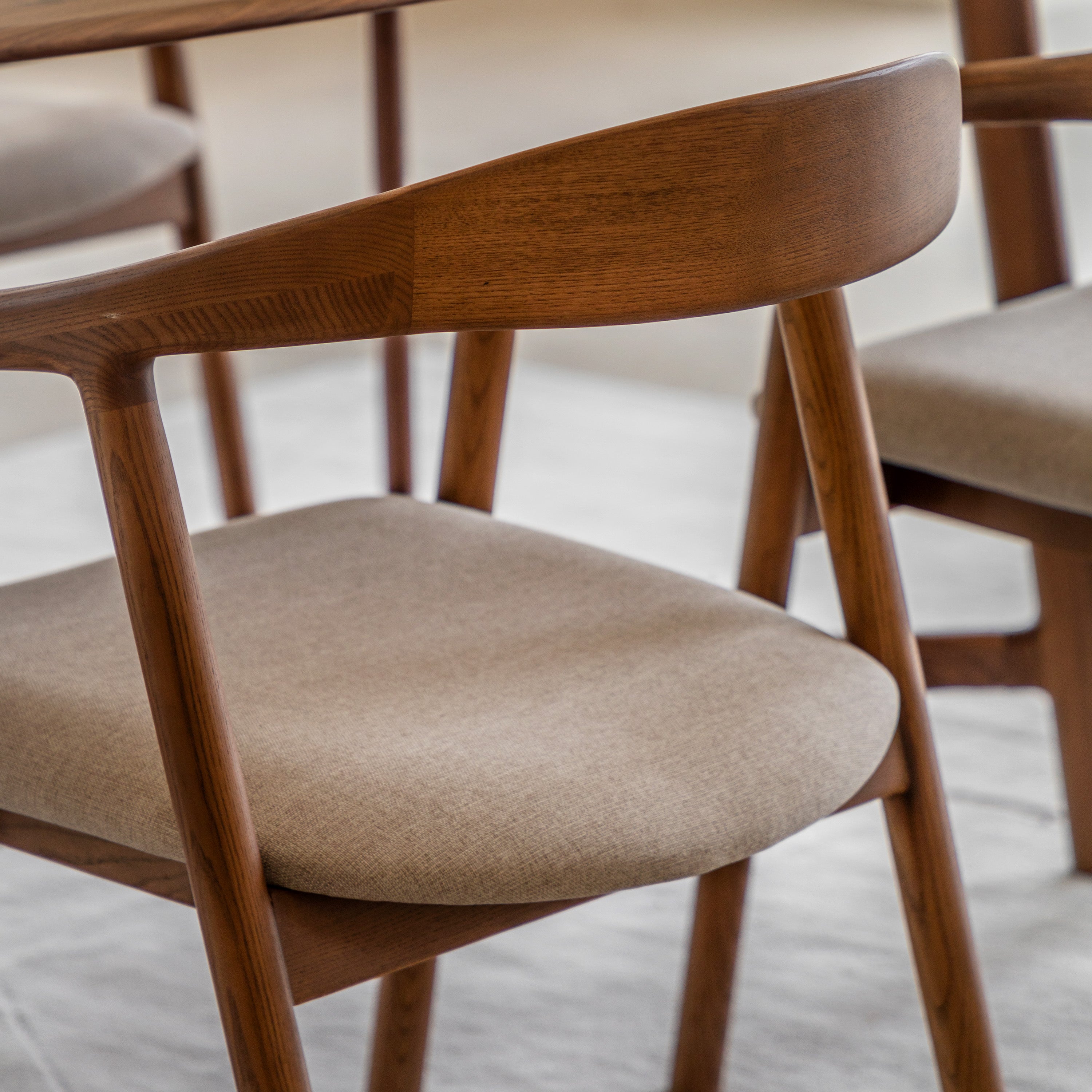 Set of 2 Royo Scandi Walnut Brown Ash Wood Upholstered Curved Dining Chair