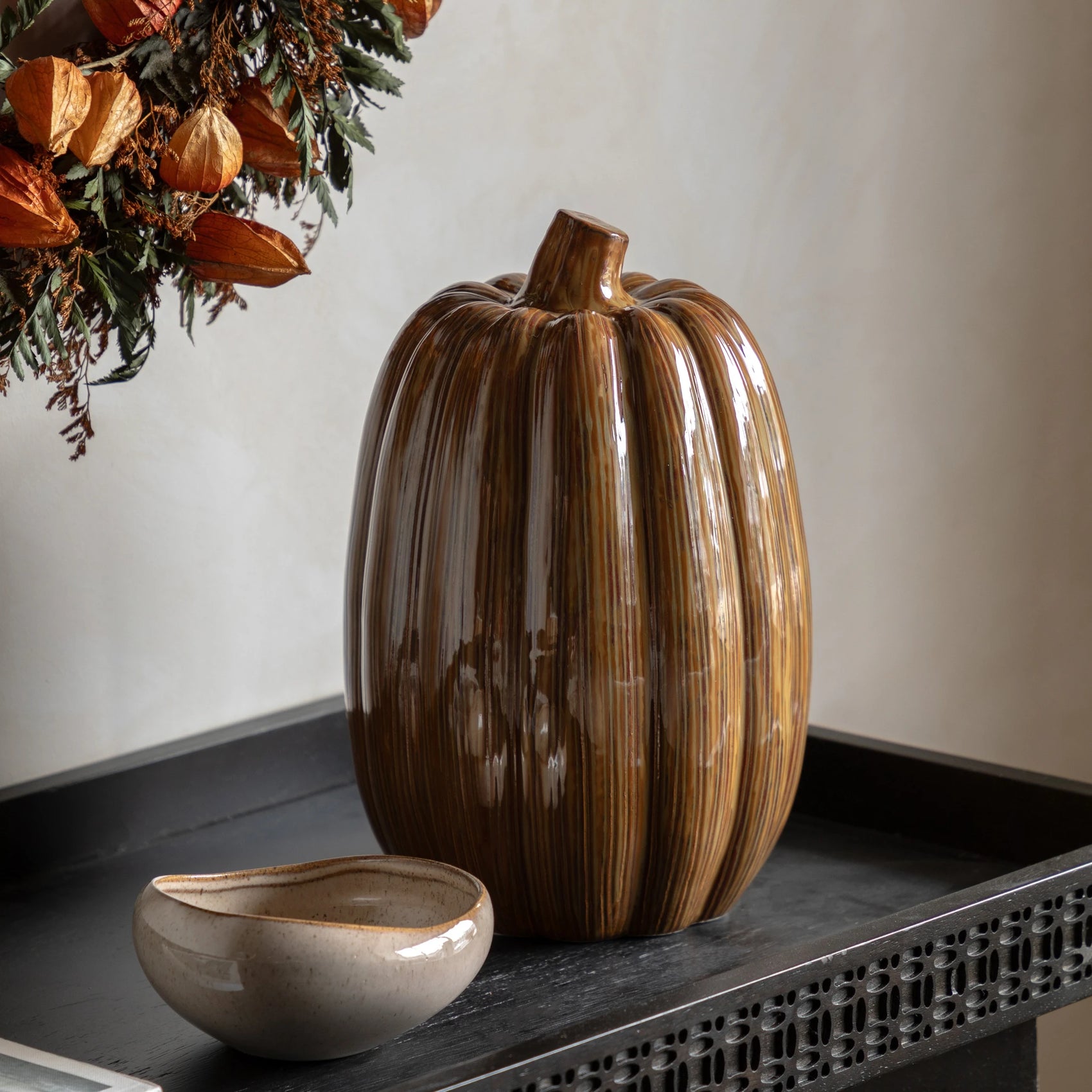 Terrene Rust Ceramic Pumpkin Ornament