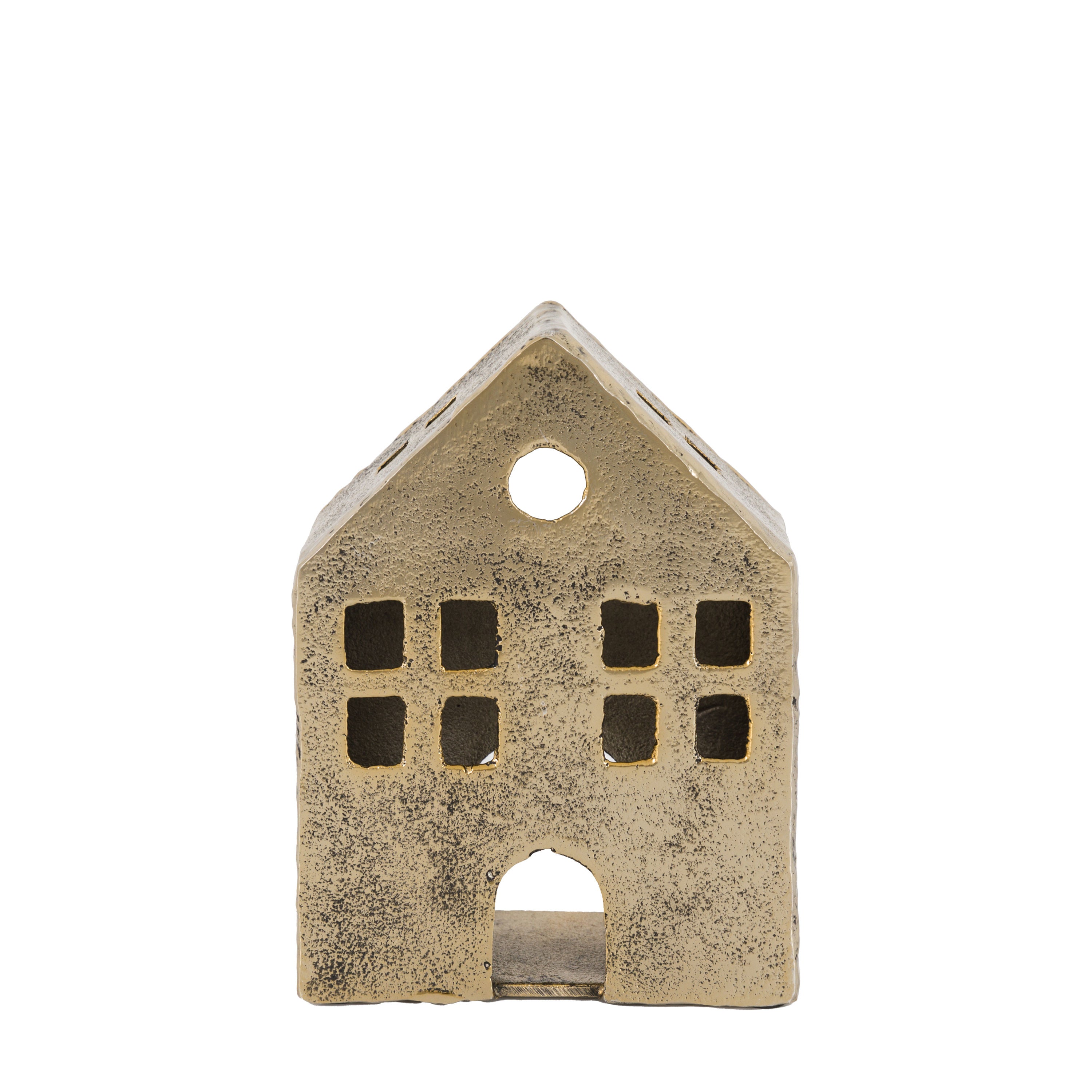 House Tealight Holder Antique Gold Large